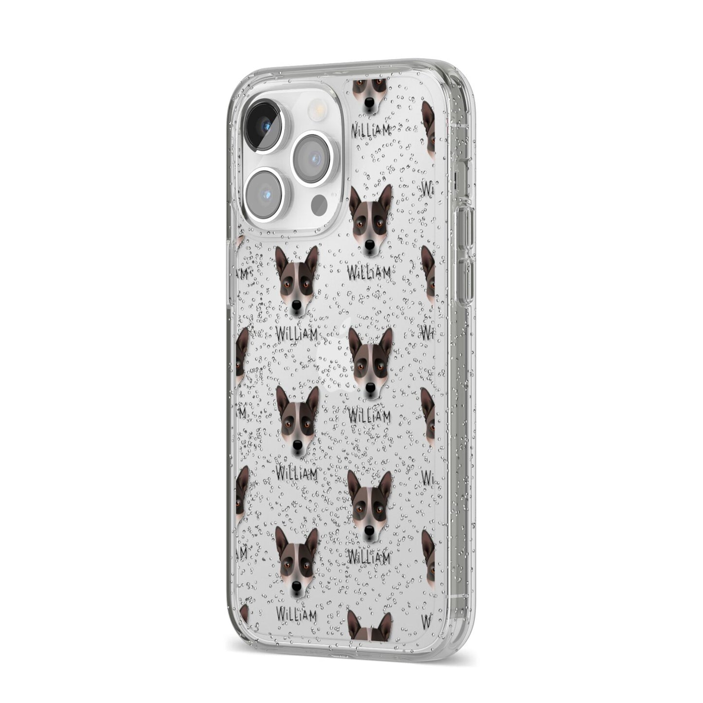 Australian Cattle Dog Icon with Name iPhone 14 Pro Max Glitter Tough Case Silver Angled Image