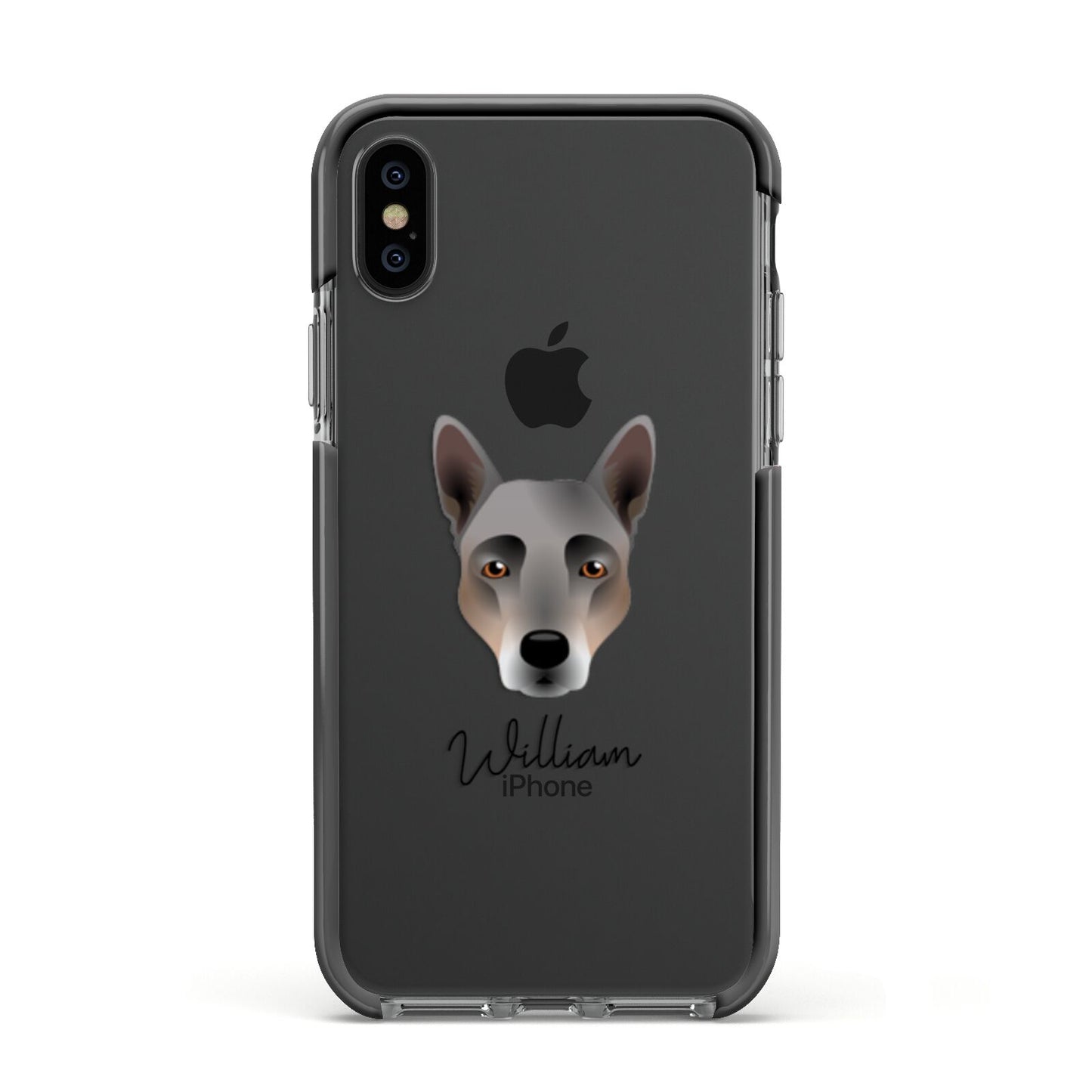 Australian Cattle Dog Personalised Apple iPhone Xs Impact Case Black Edge on Black Phone
