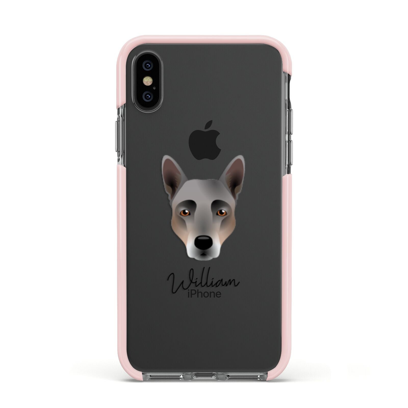 Australian Cattle Dog Personalised Apple iPhone Xs Impact Case Pink Edge on Black Phone