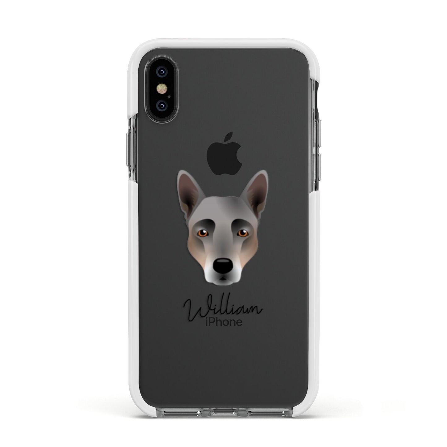 Australian Cattle Dog Personalised Apple iPhone Xs Impact Case White Edge on Black Phone