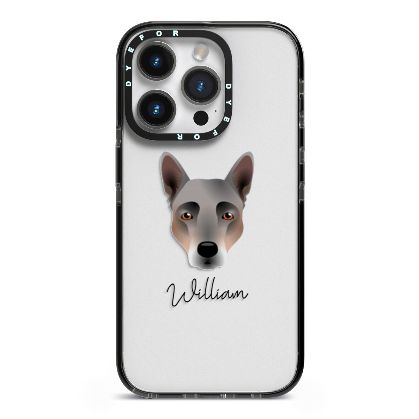 Australian Cattle Dog Personalised iPhone 14 Pro Black Impact Case on Silver phone