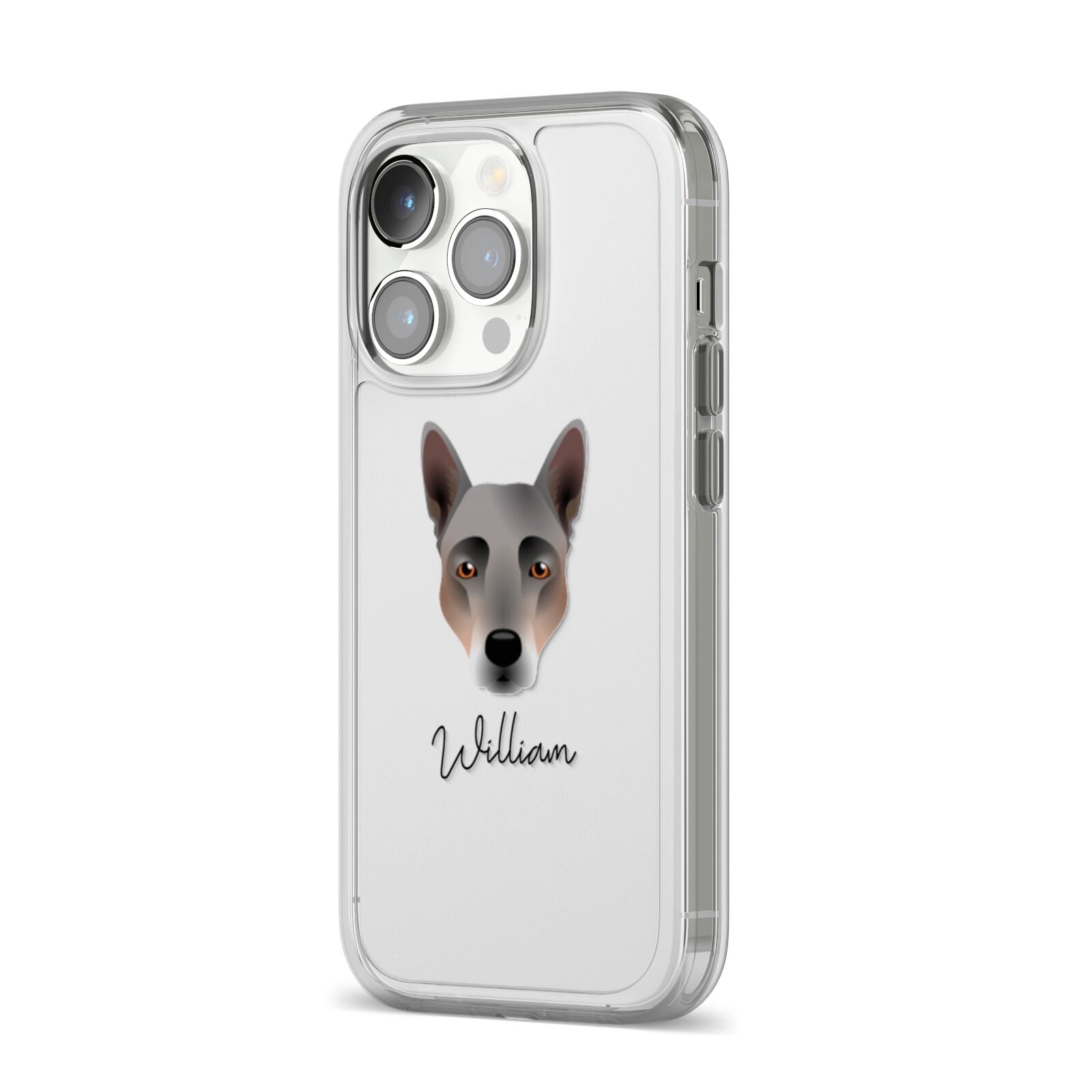 Australian Cattle Dog Personalised iPhone 14 Pro Clear Tough Case Silver Angled Image