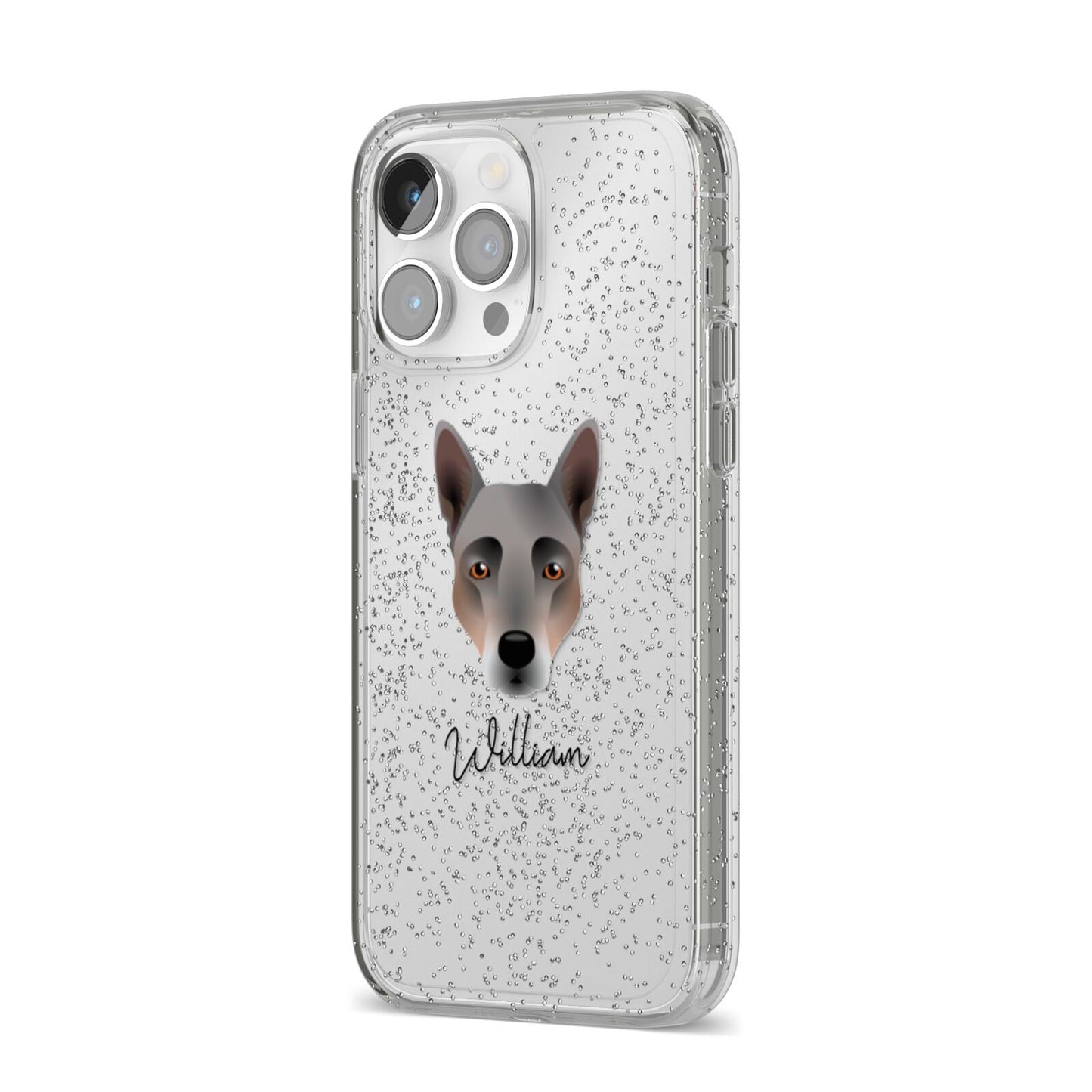 Australian Cattle Dog Personalised iPhone 14 Pro Max Glitter Tough Case Silver Angled Image
