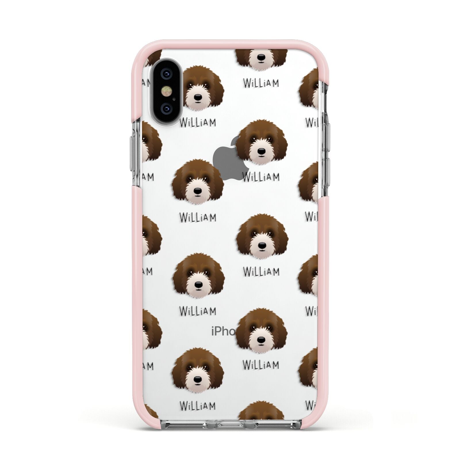 Australian Labradoodle Icon with Name Apple iPhone Xs Impact Case Pink Edge on Silver Phone