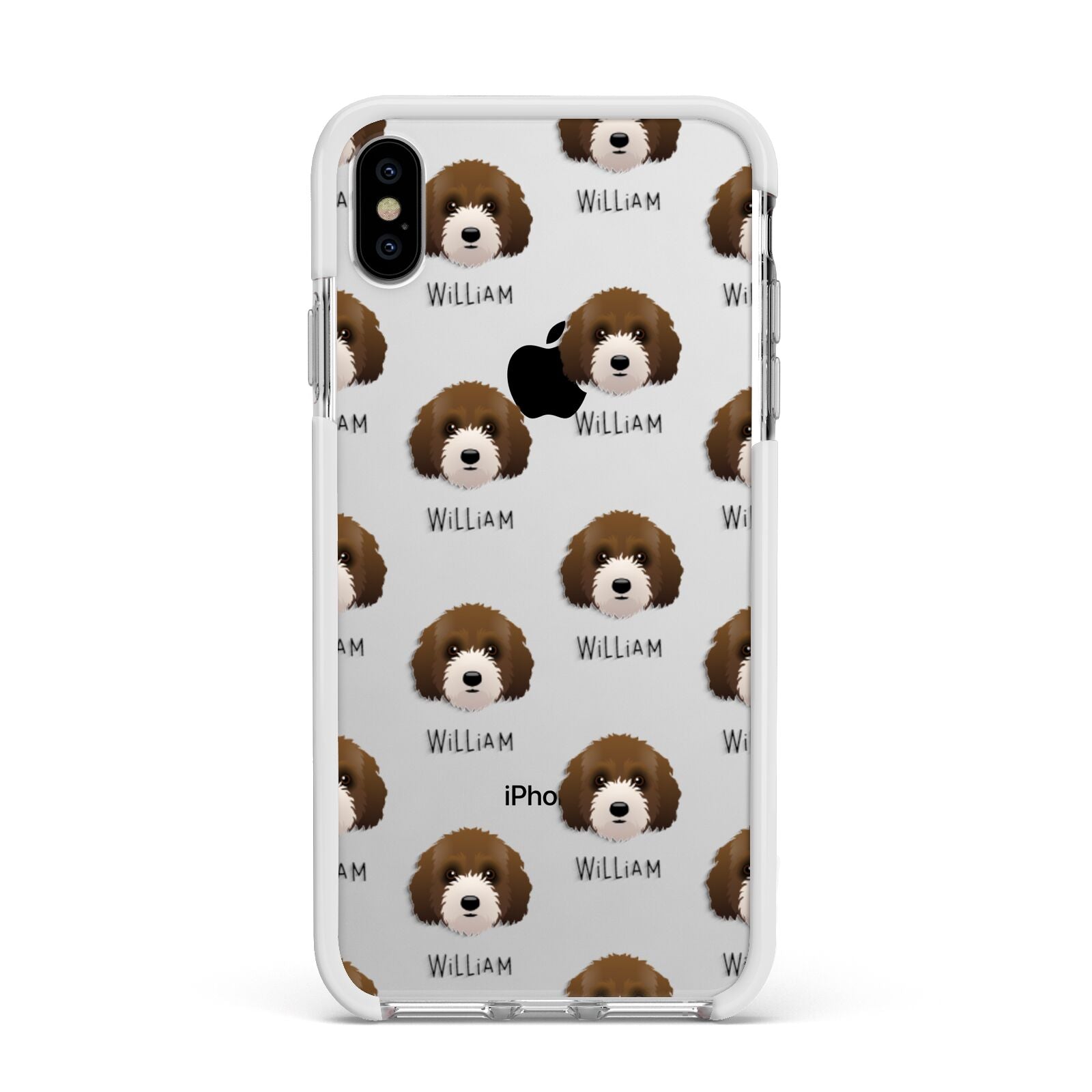 Australian Labradoodle Icon with Name Apple iPhone Xs Max Impact Case White Edge on Silver Phone