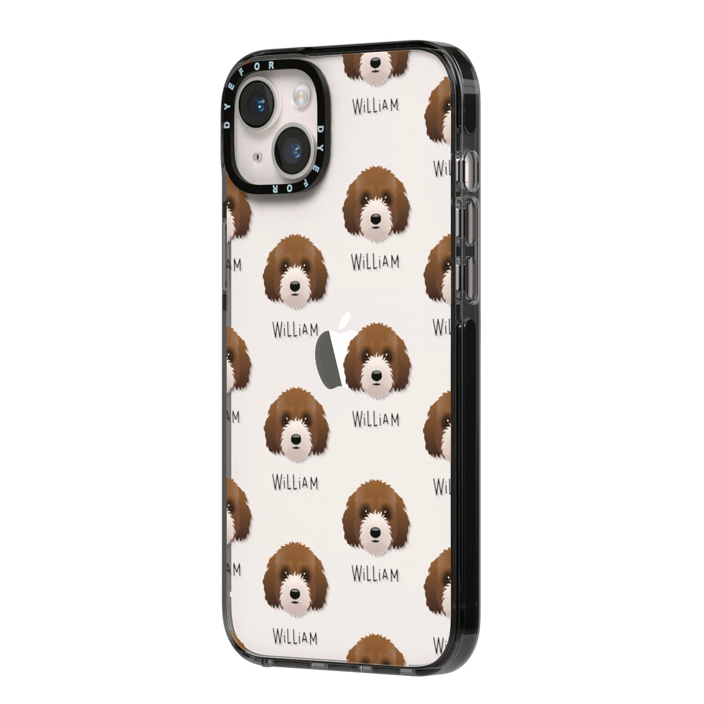 Australian Labradoodle Icon with Name iPhone 14 Plus Black Impact Case Side Angle on Silver phone