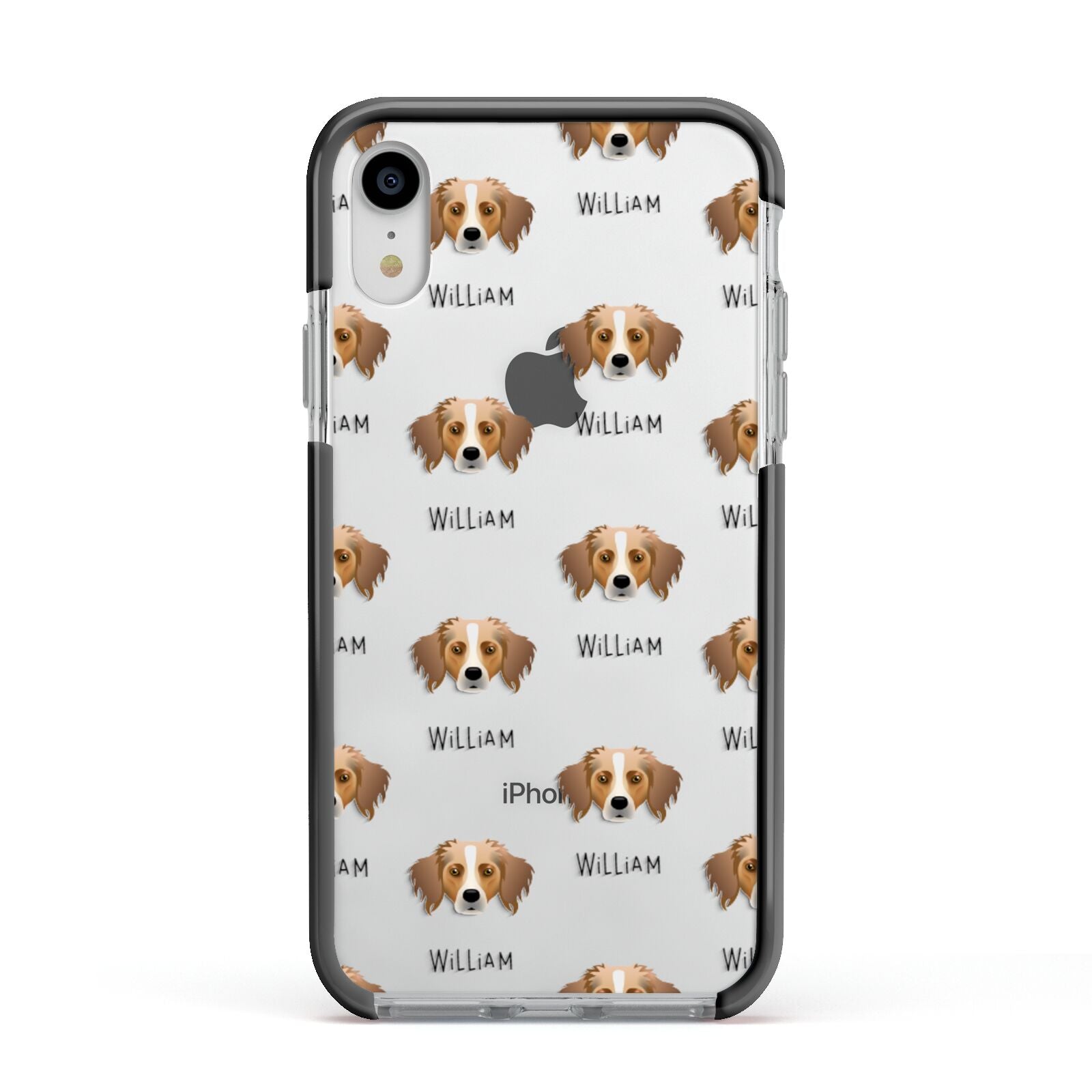 Australian Shepherd Icon with Name Apple iPhone XR Impact Case Black Edge on Silver Phone