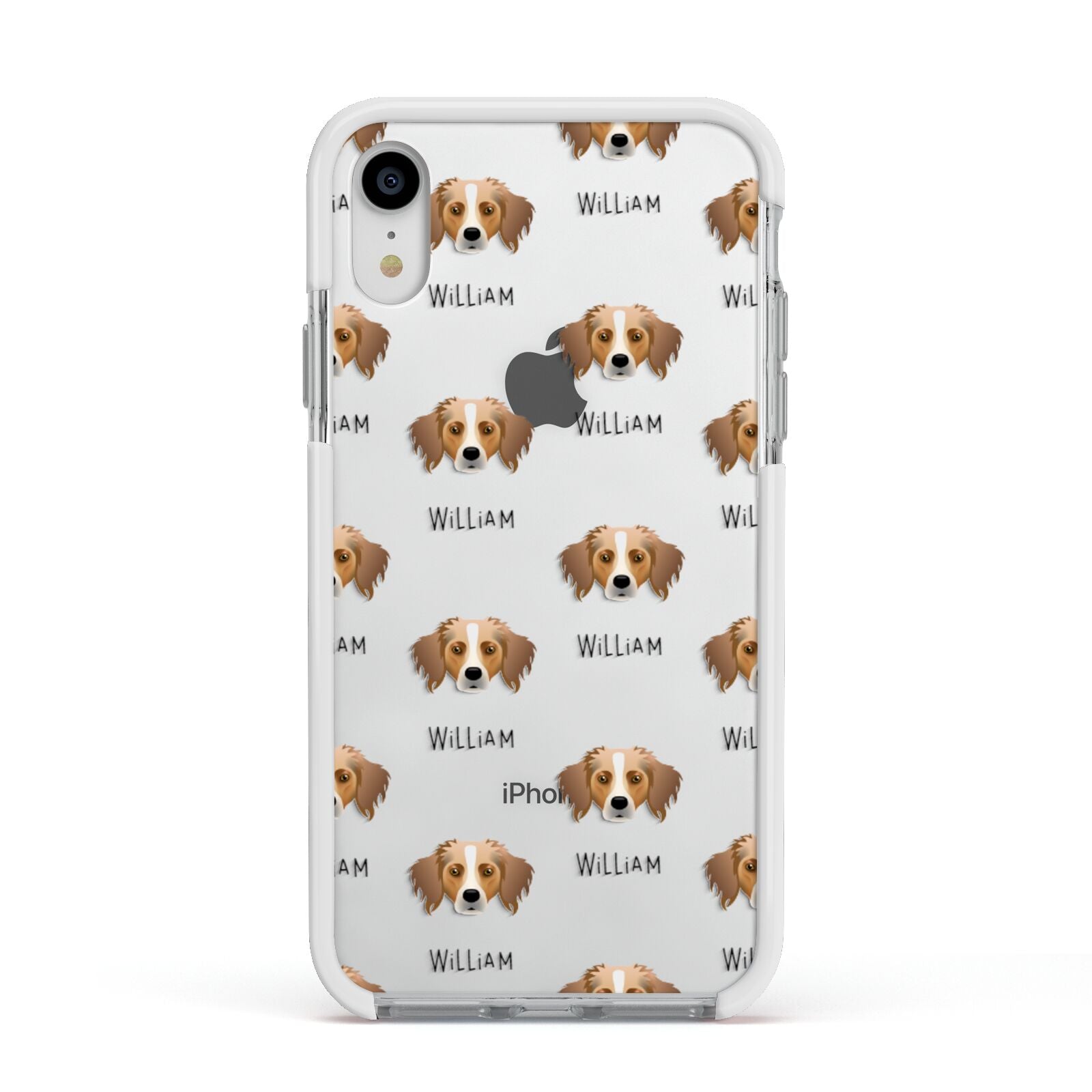 Australian Shepherd Icon with Name Apple iPhone XR Impact Case White Edge on Silver Phone