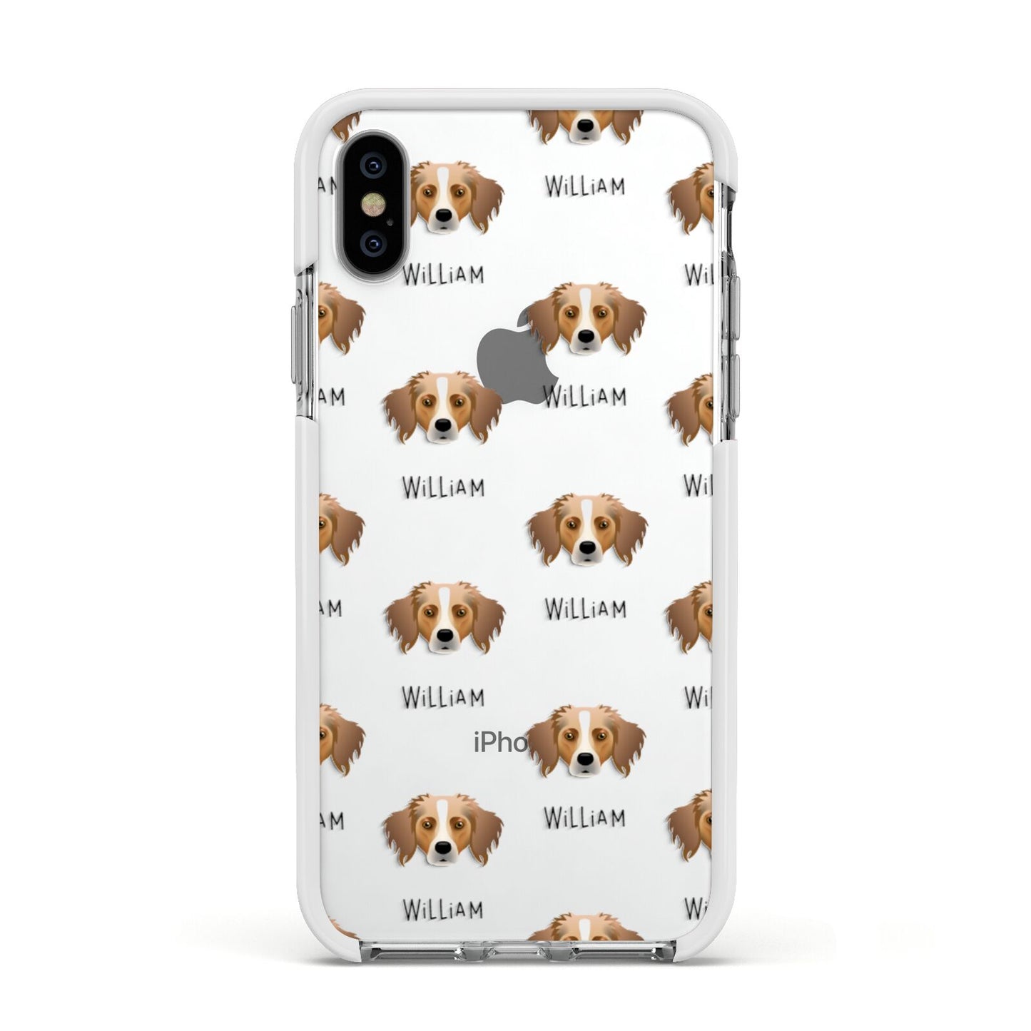 Australian Shepherd Icon with Name Apple iPhone Xs Impact Case White Edge on Silver Phone