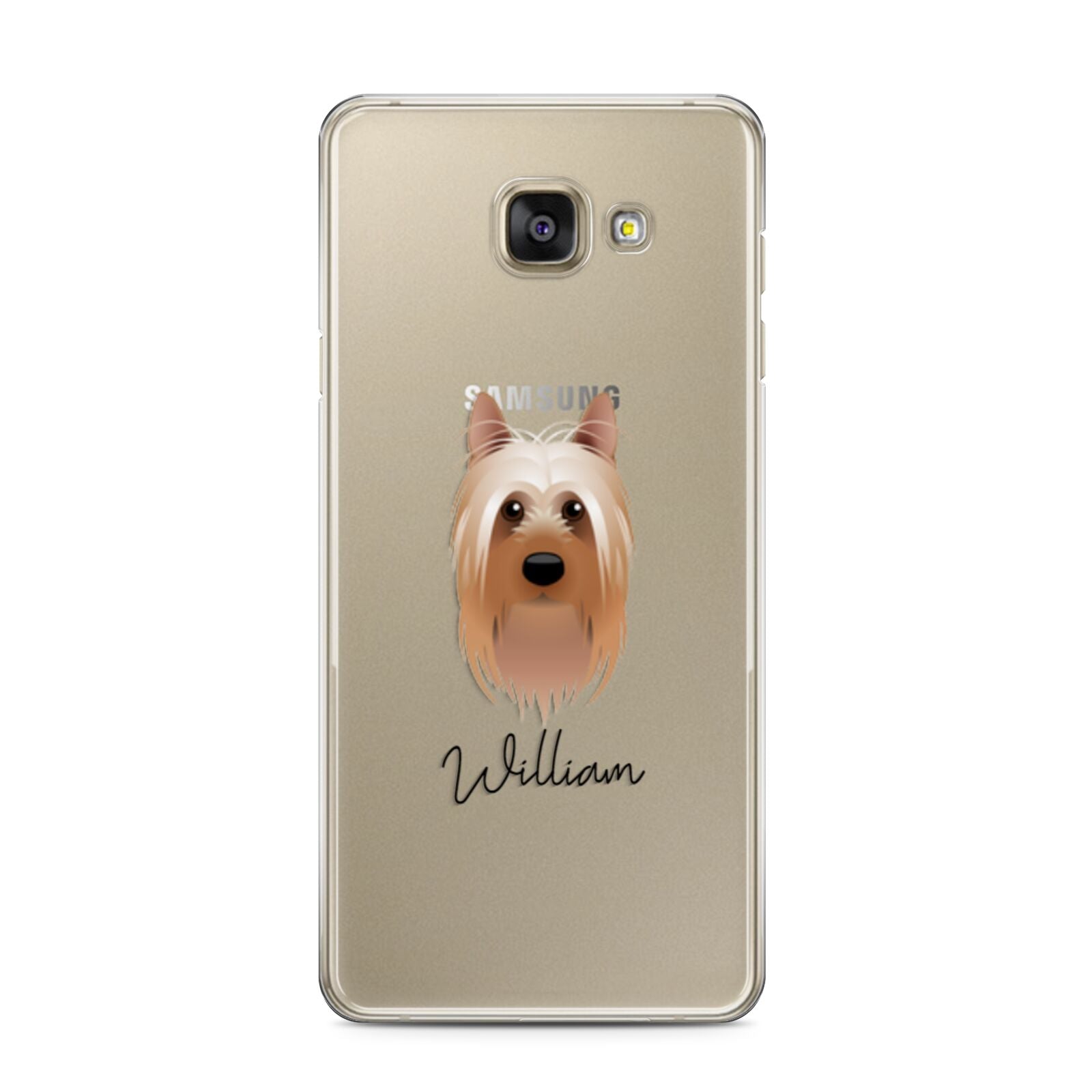 Australian Silky Terrier Personalised Samsung Galaxy A3 2016 Case on gold phone