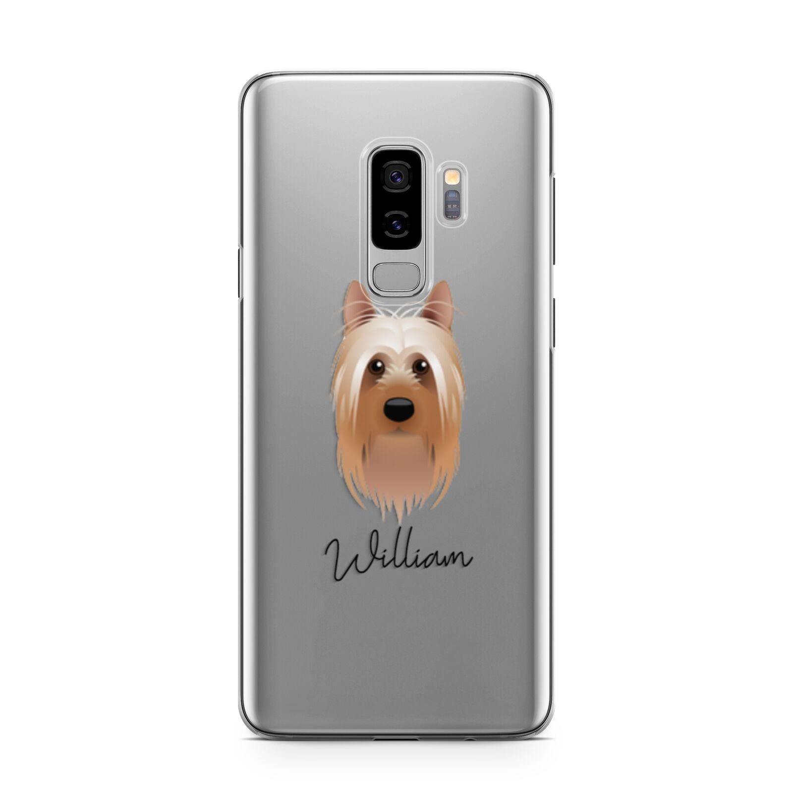 Australian Silky Terrier Personalised Samsung Galaxy S9 Plus Case on Silver phone