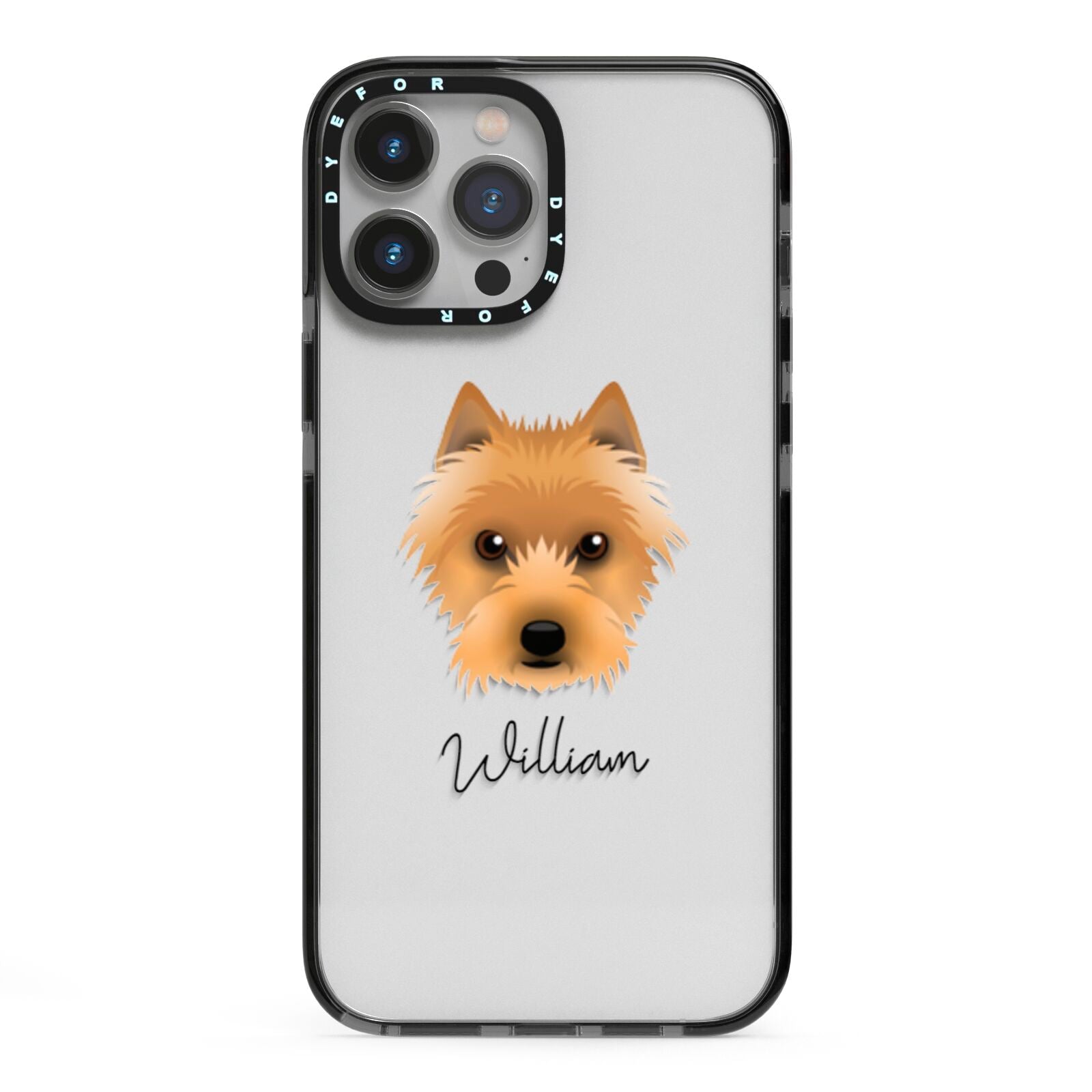 Australian Terrier Personalised iPhone 13 Pro Max Black Impact Case on Silver phone