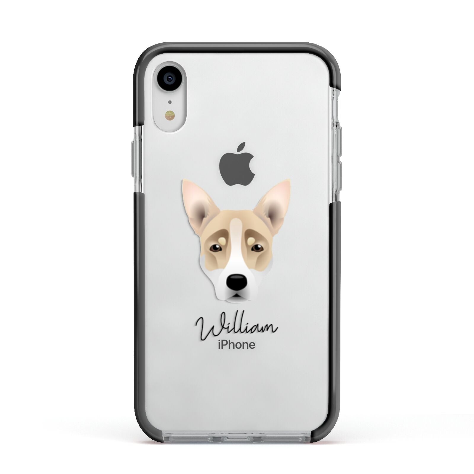 Australian Working Kelpie Personalised Apple iPhone XR Impact Case Black Edge on Silver Phone