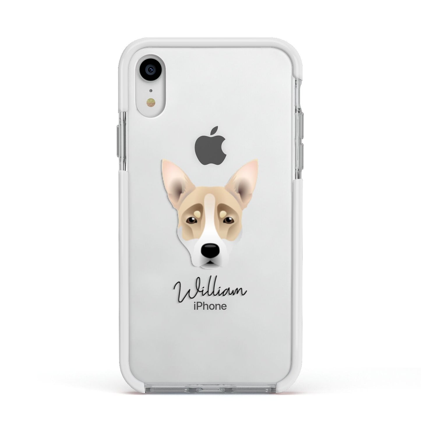 Australian Working Kelpie Personalised Apple iPhone XR Impact Case White Edge on Silver Phone