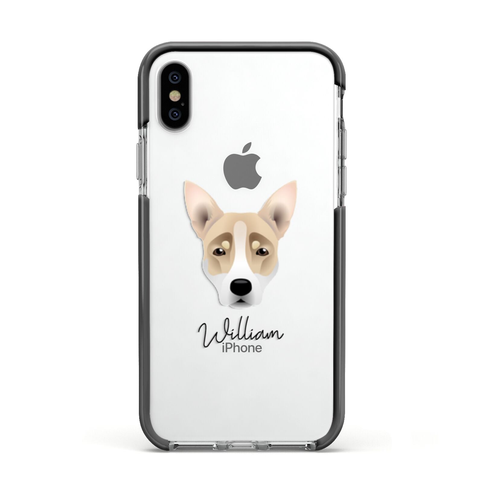 Australian Working Kelpie Personalised Apple iPhone Xs Impact Case Black Edge on Silver Phone