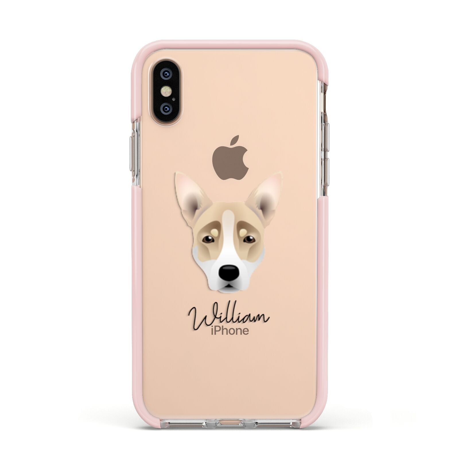 Australian Working Kelpie Personalised Apple iPhone Xs Impact Case Pink Edge on Gold Phone