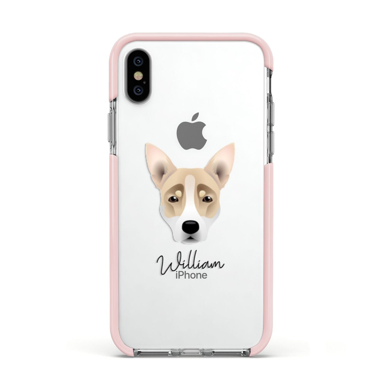 Australian Working Kelpie Personalised Apple iPhone Xs Impact Case Pink Edge on Silver Phone