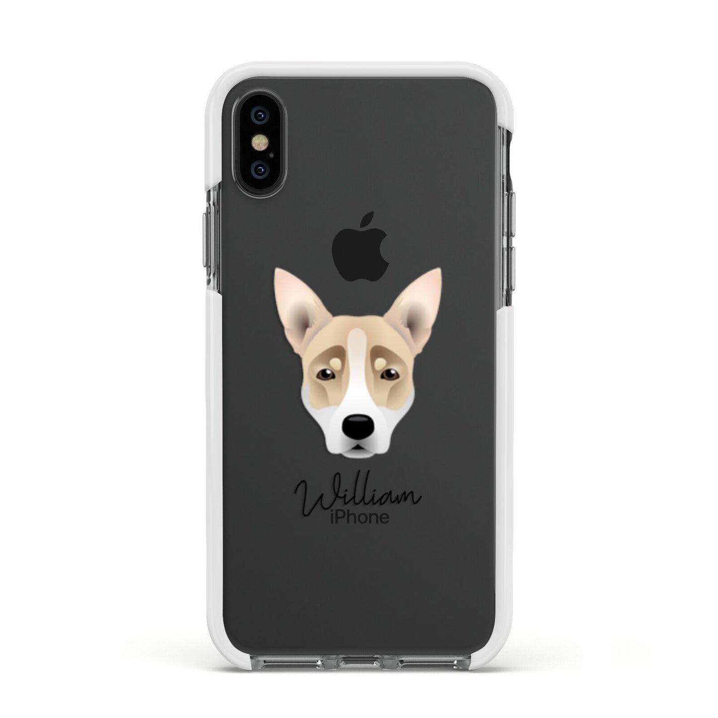 Australian Working Kelpie Personalised Apple iPhone Xs Impact Case White Edge on Black Phone