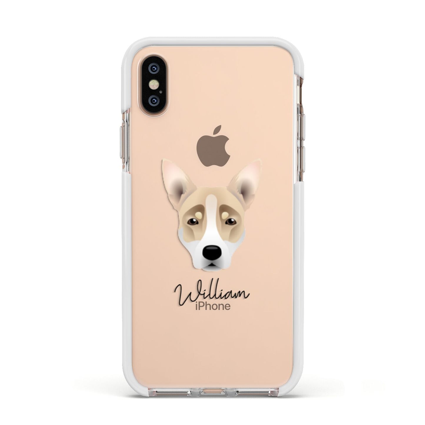 Australian Working Kelpie Personalised Apple iPhone Xs Impact Case White Edge on Gold Phone