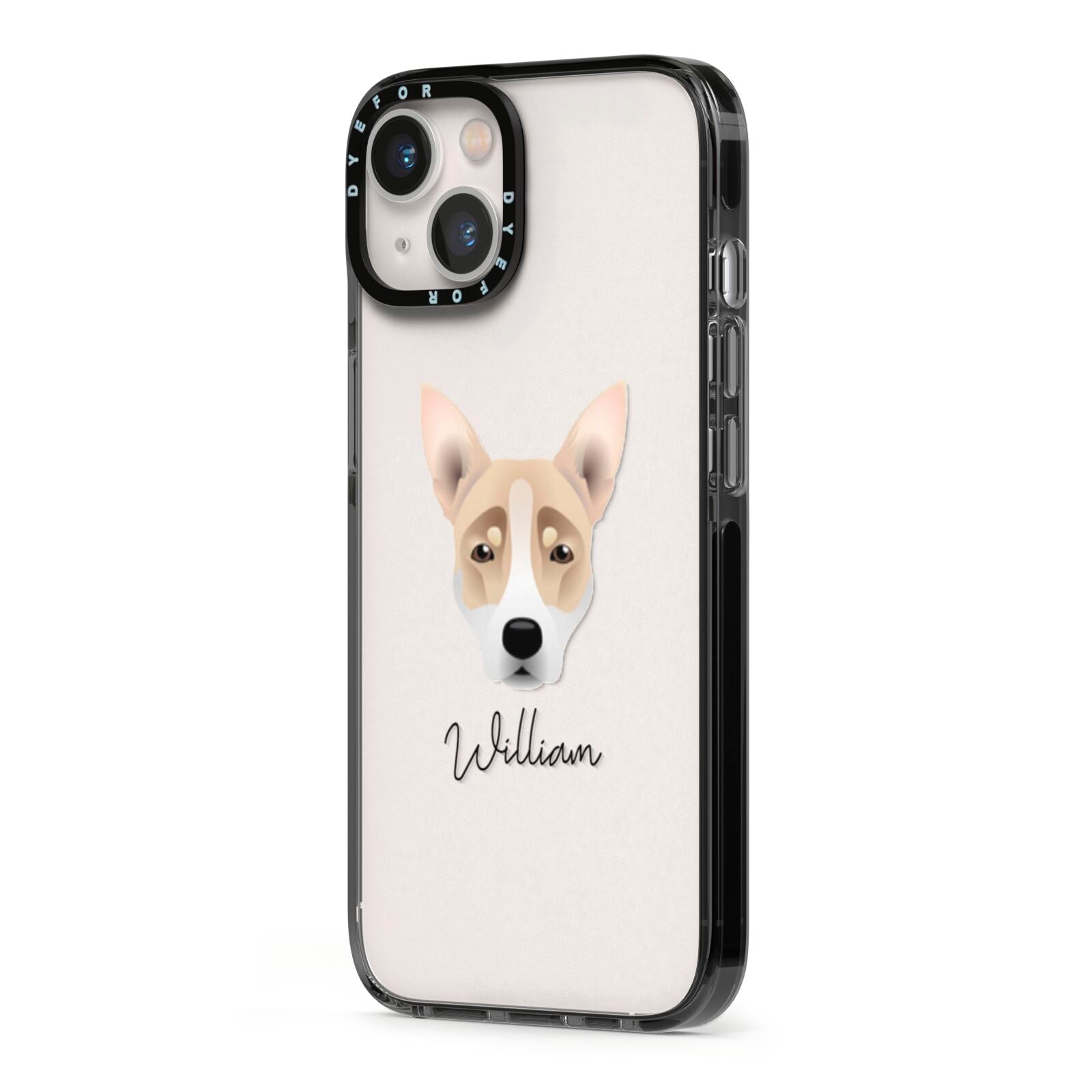 Australian Working Kelpie Personalised iPhone 13 Black Impact Case Side Angle on Silver phone