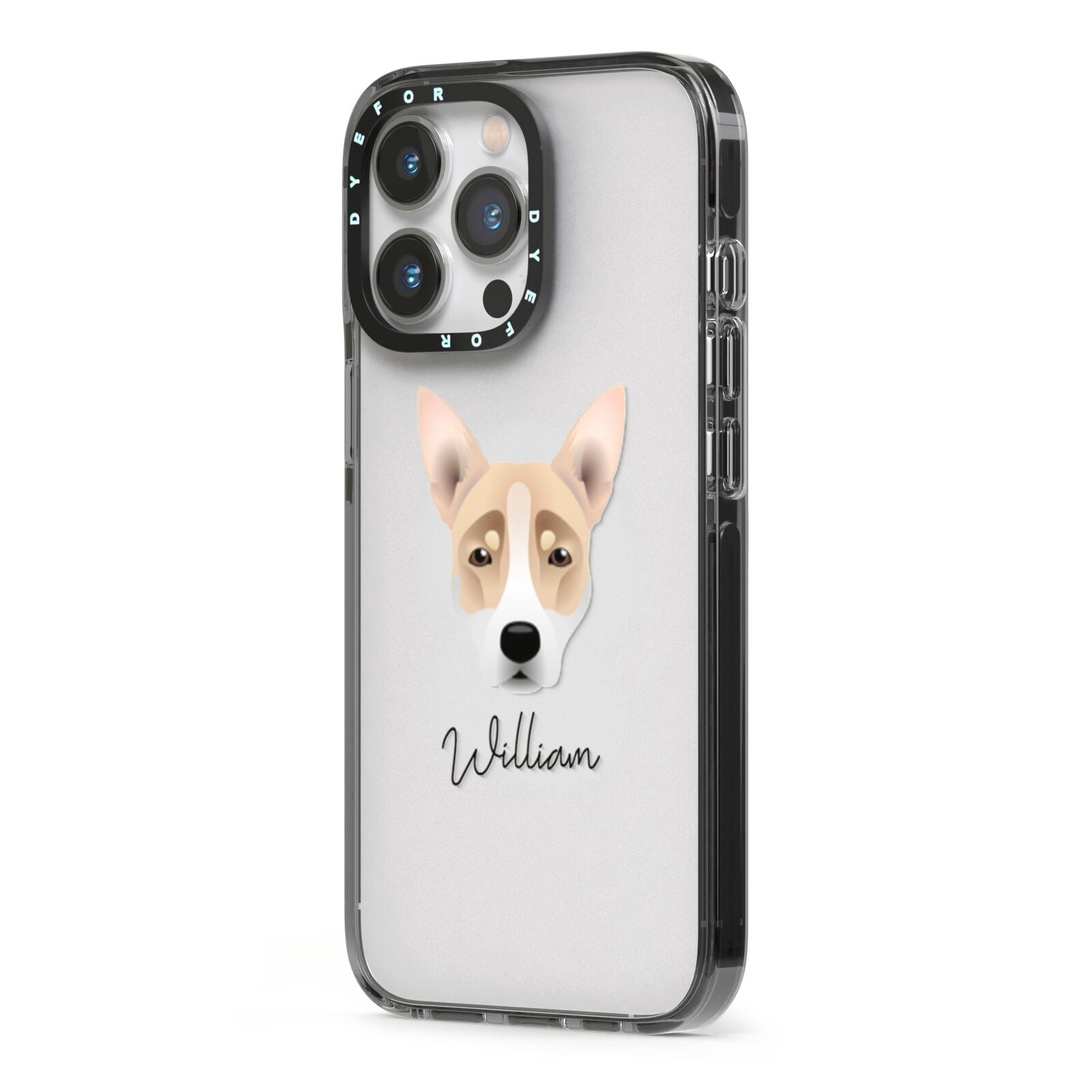 Australian Working Kelpie Personalised iPhone 13 Pro Black Impact Case Side Angle on Silver phone