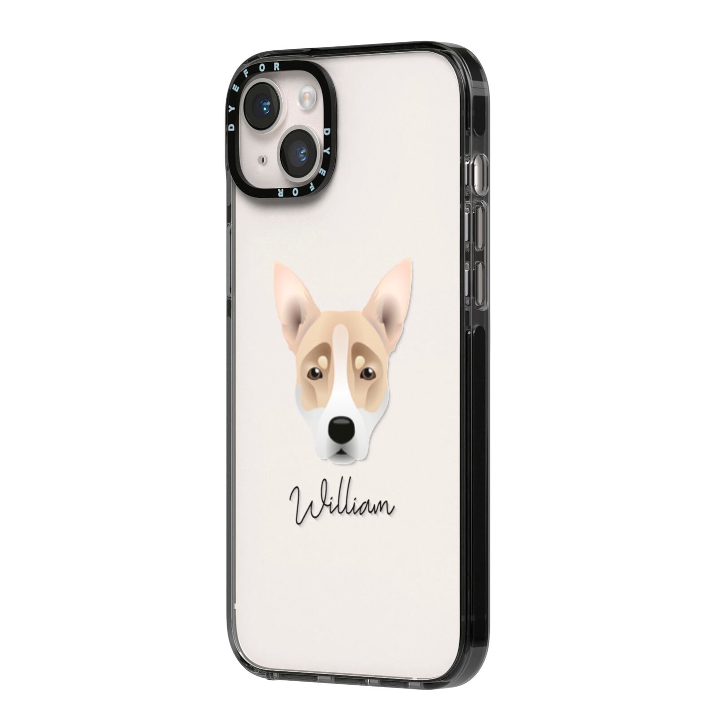 Australian Working Kelpie Personalised iPhone 14 Plus Black Impact Case Side Angle on Silver phone