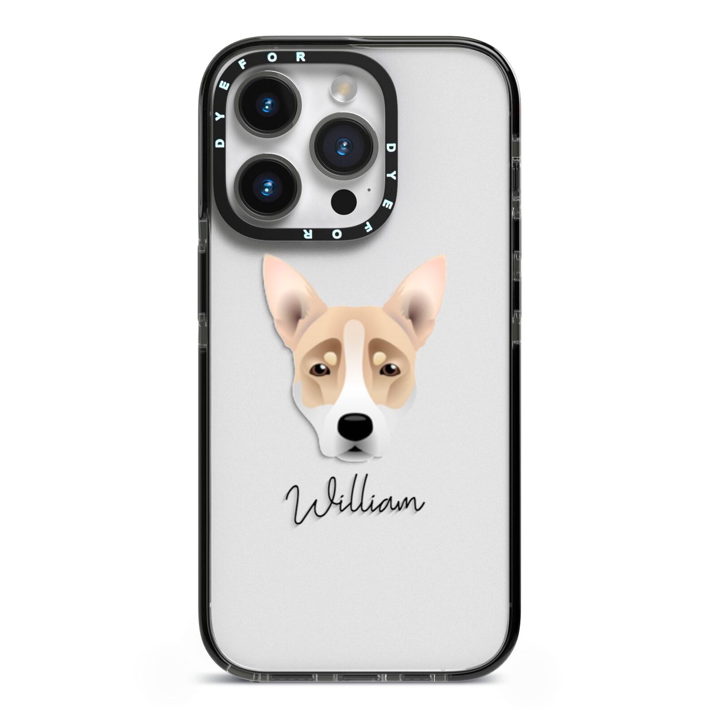 Australian Working Kelpie Personalised iPhone 14 Pro Black Impact Case on Silver phone