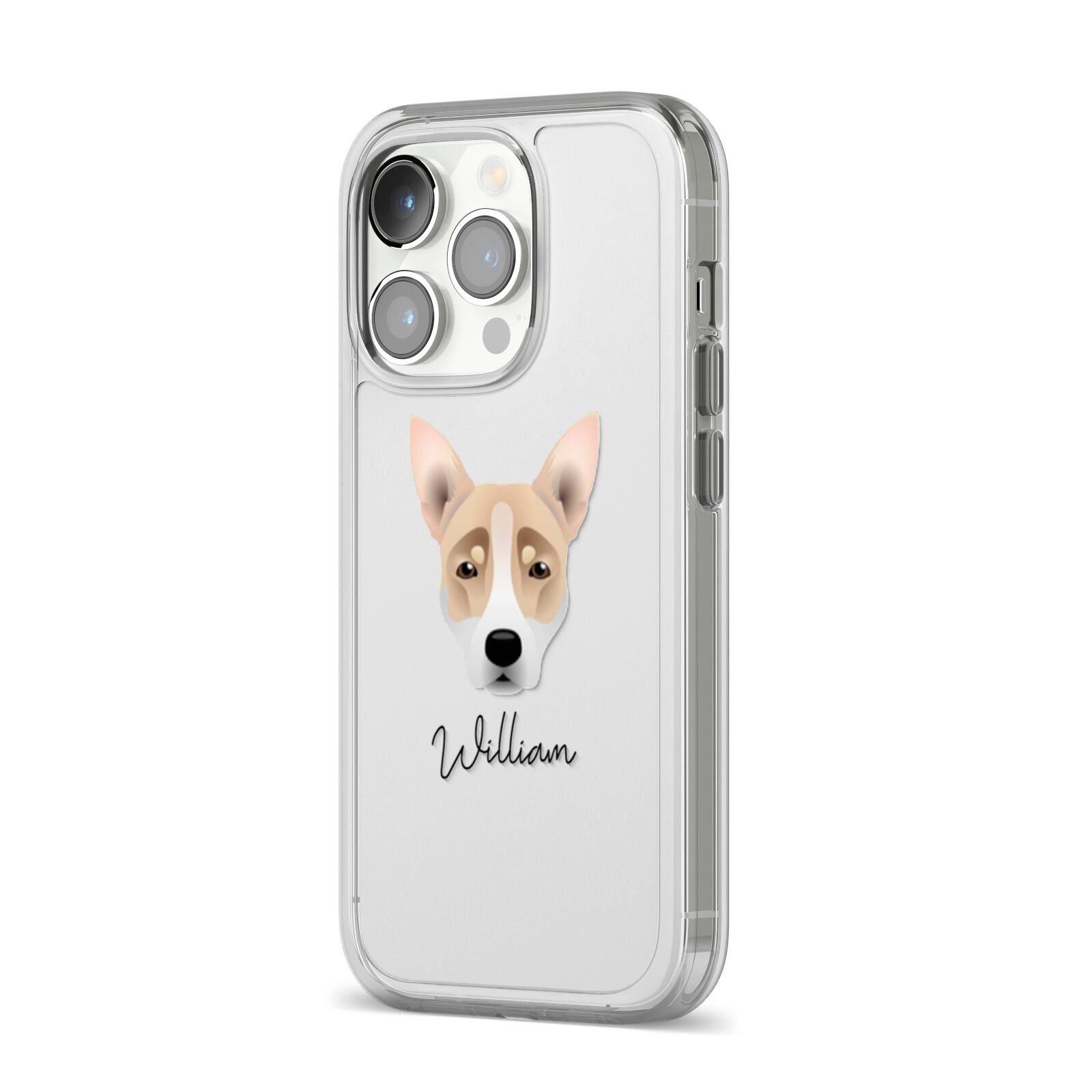 Australian Working Kelpie Personalised iPhone 14 Pro Clear Tough Case Silver Angled Image