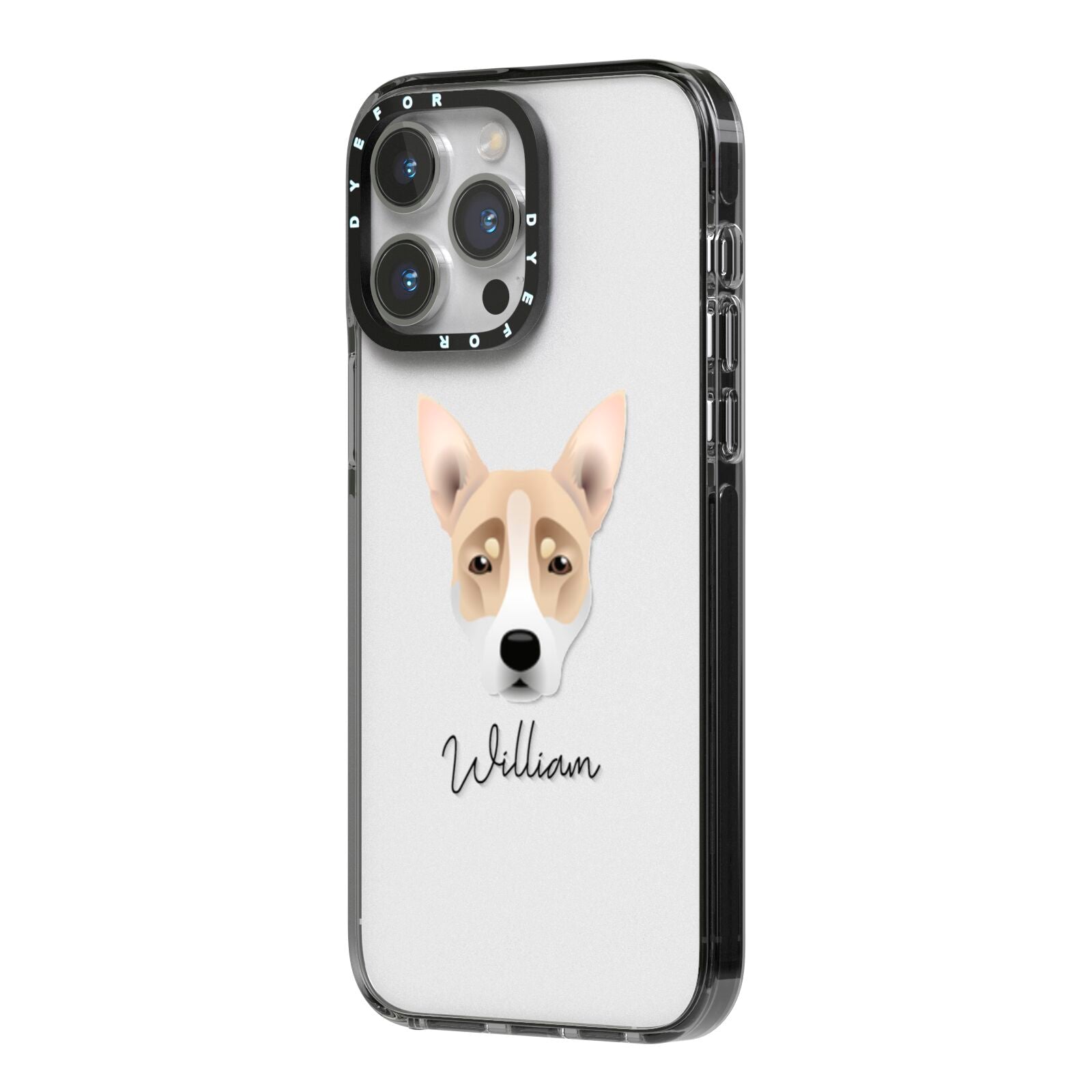 Australian Working Kelpie Personalised iPhone 14 Pro Max Black Impact Case Side Angle on Silver phone