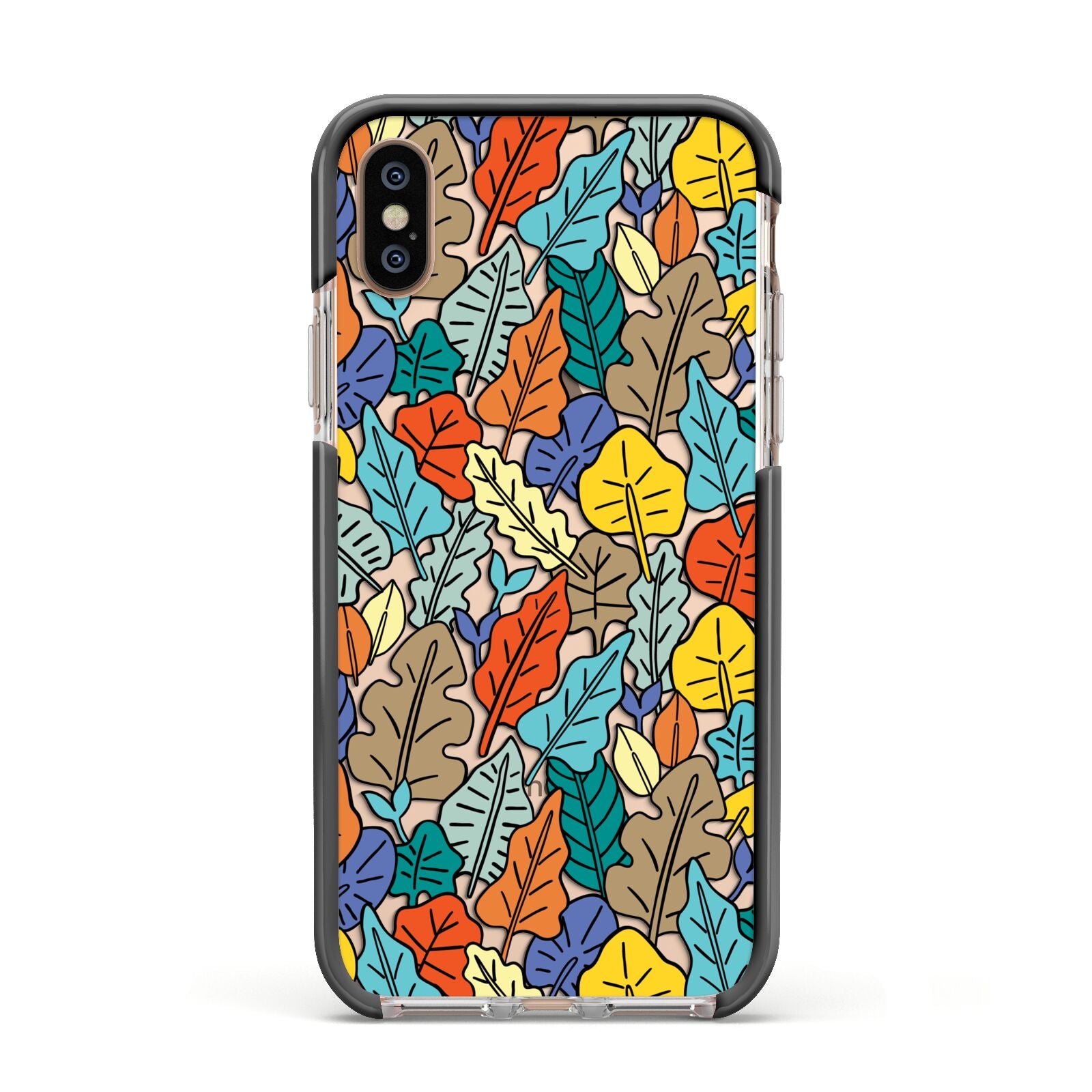 Autumn Leaves Apple iPhone Xs Impact Case Black Edge on Gold Phone