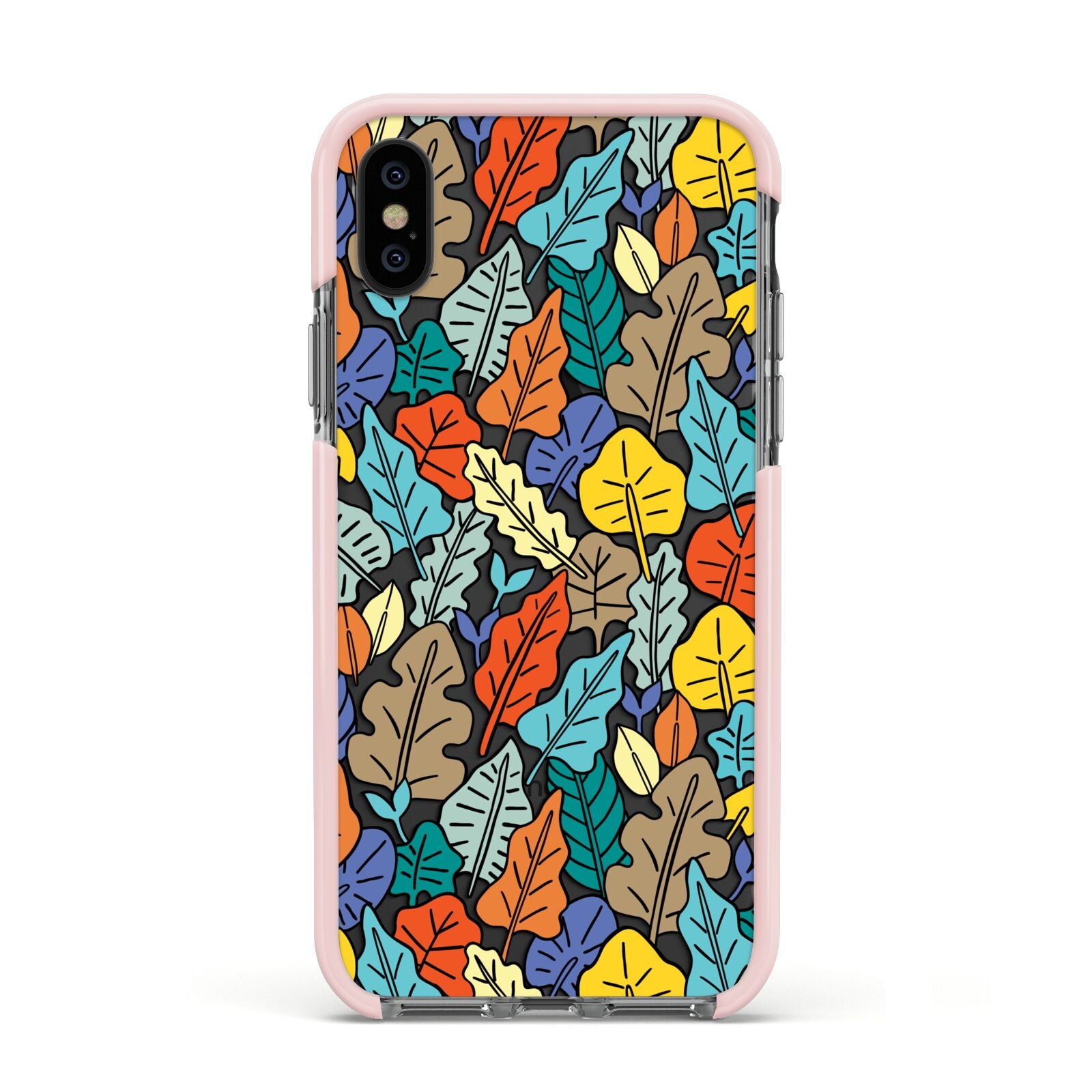 Autumn Leaves Apple iPhone Xs Impact Case Pink Edge on Black Phone