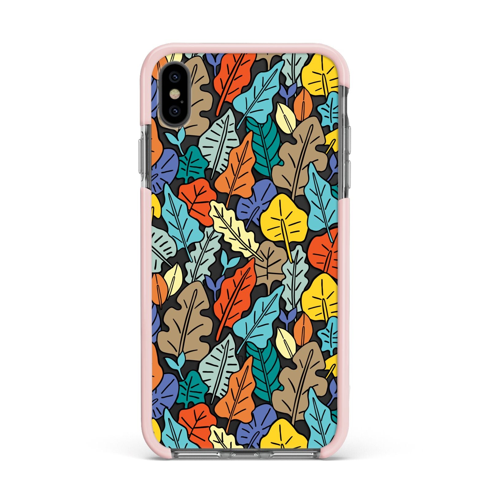 Autumn Leaves Apple iPhone Xs Max Impact Case Pink Edge on Black Phone