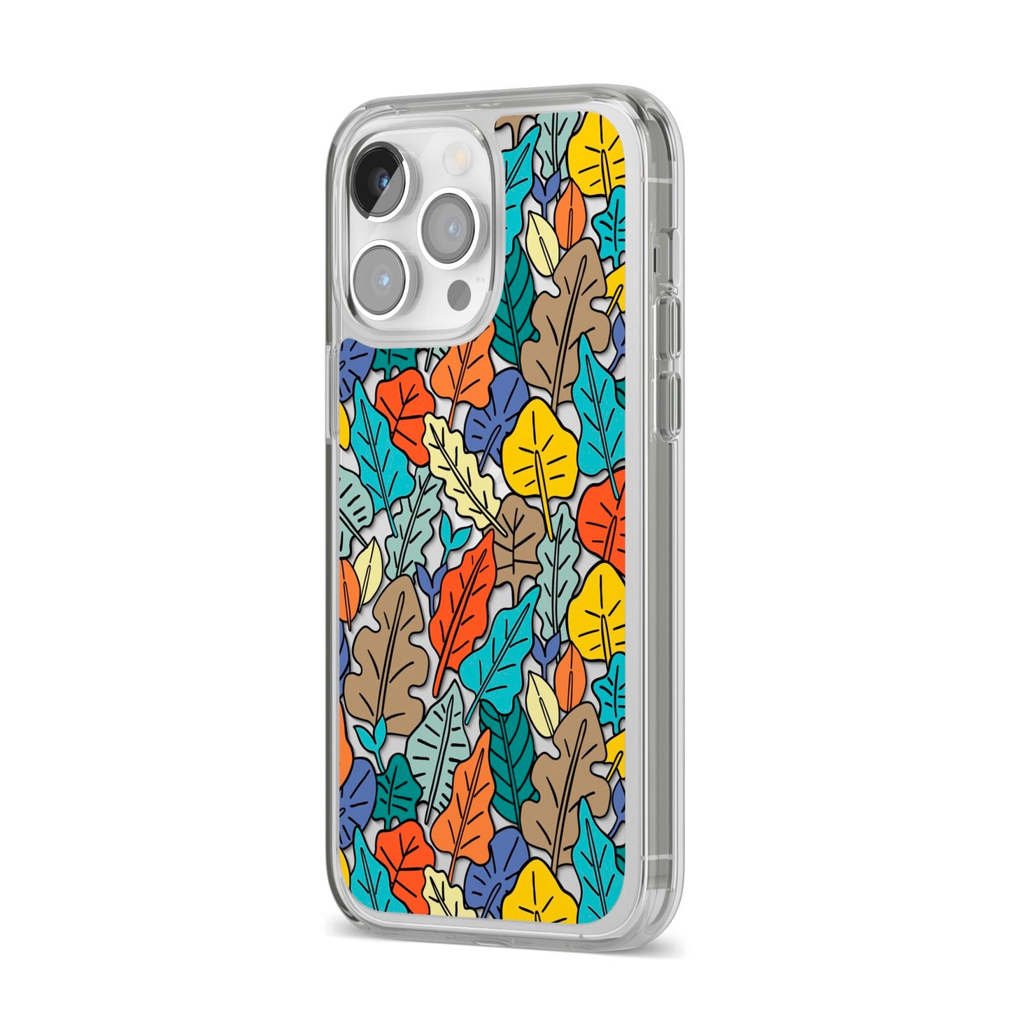 Autumn Leaves iPhone 14 Pro Max Clear Tough Case Silver Angled Image