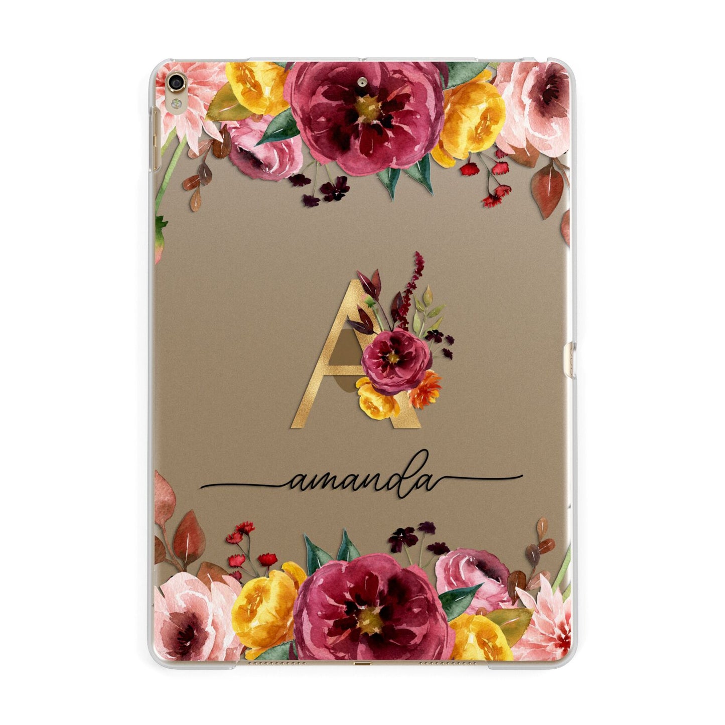 Autumn Watercolour Flowers with Initial Apple iPad Gold Case