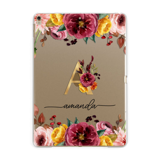 Autumn Watercolour Flowers with Initial Apple iPad Gold Case