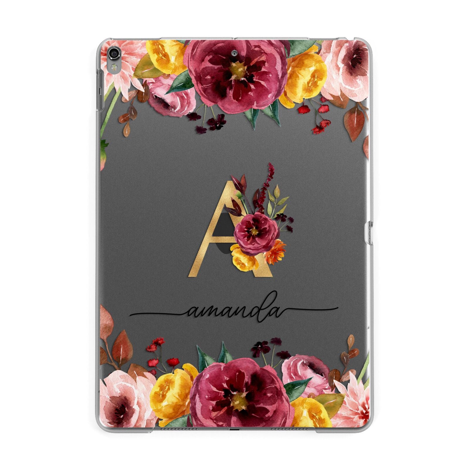 Autumn Watercolour Flowers with Initial Apple iPad Grey Case