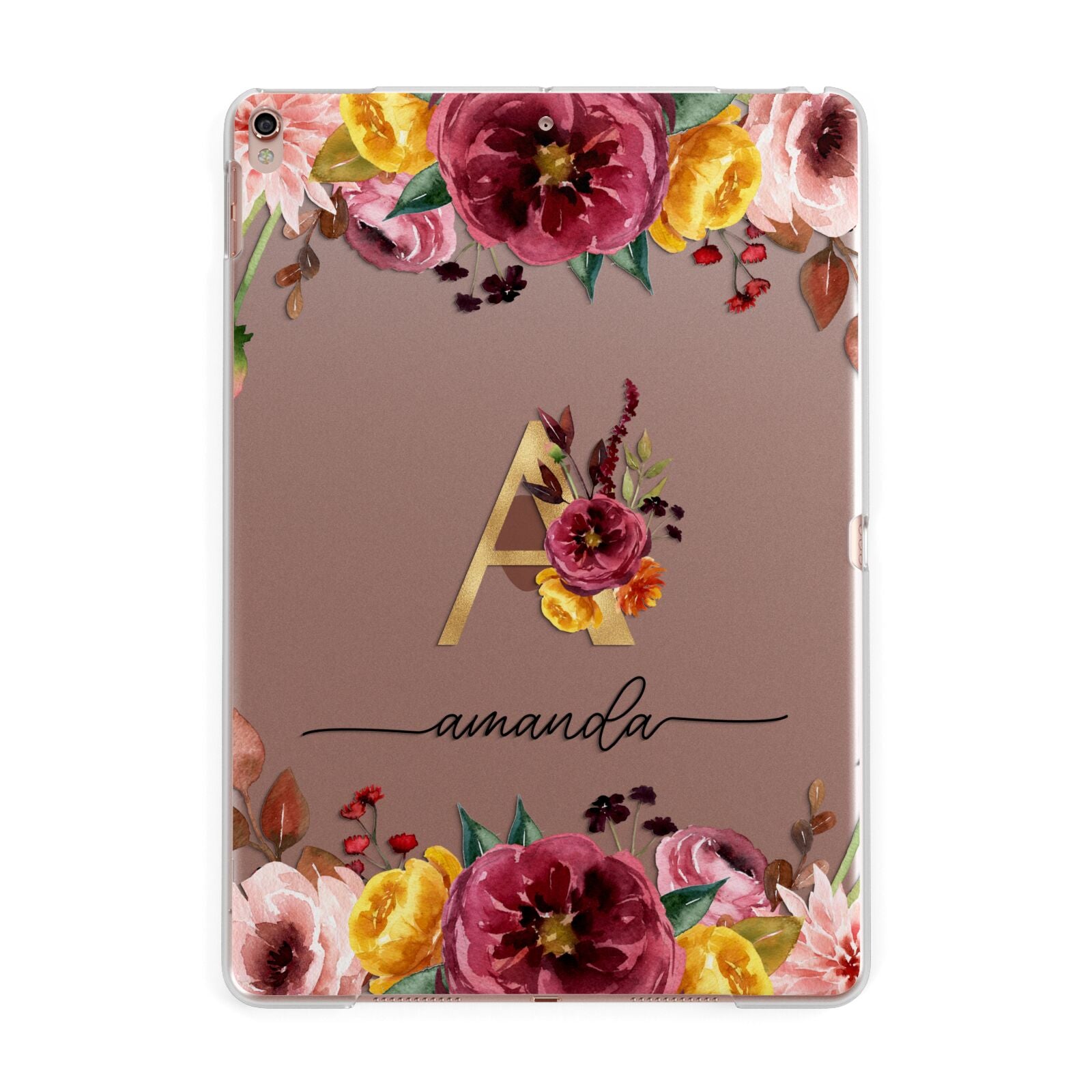 Autumn Watercolour Flowers with Initial Apple iPad Rose Gold Case