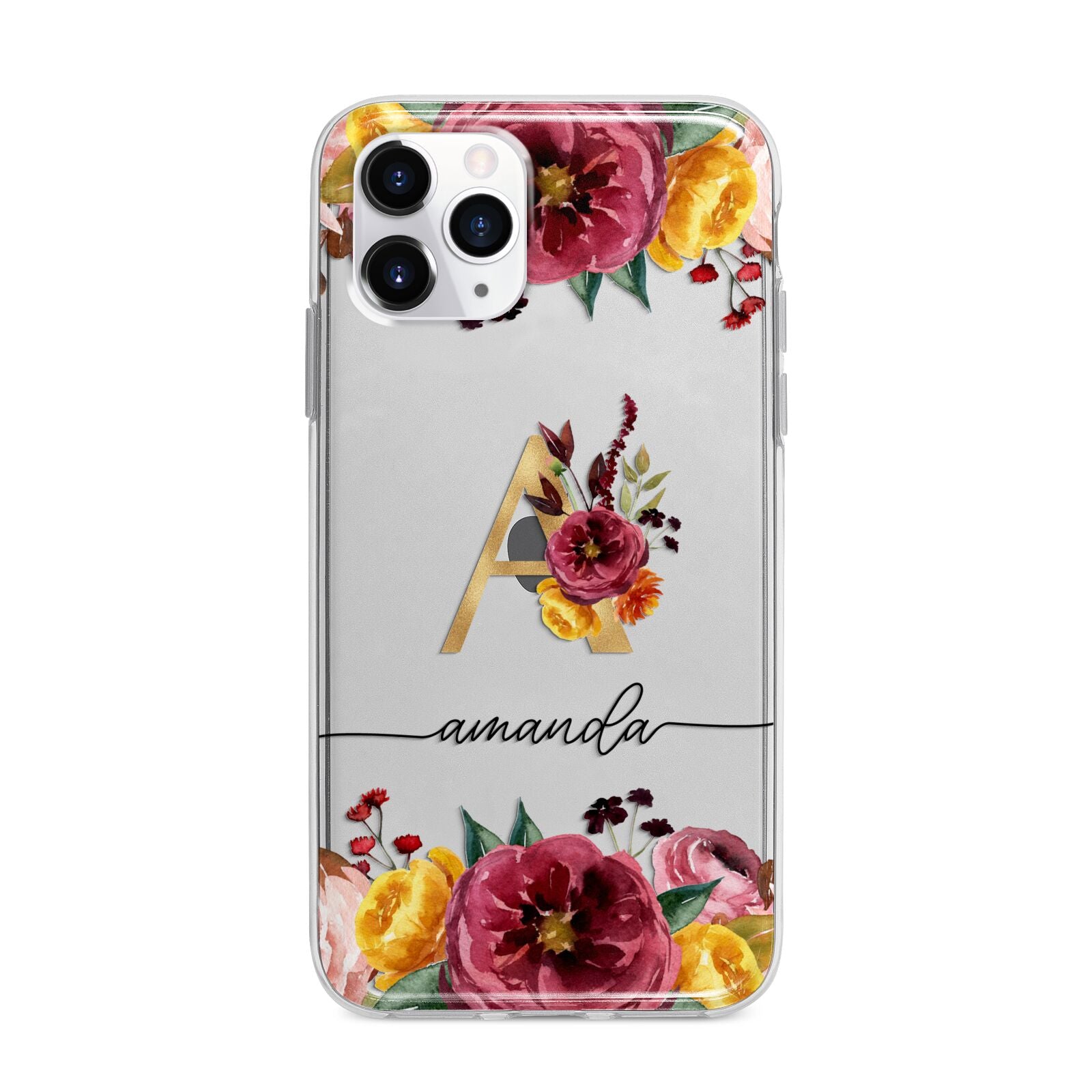 Autumn Watercolour Flowers with Initial Apple iPhone 11 Pro Max in Silver with Bumper Case