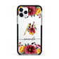 Autumn Watercolour Flowers with Initial Apple iPhone 11 Pro in Silver with Black Impact Case