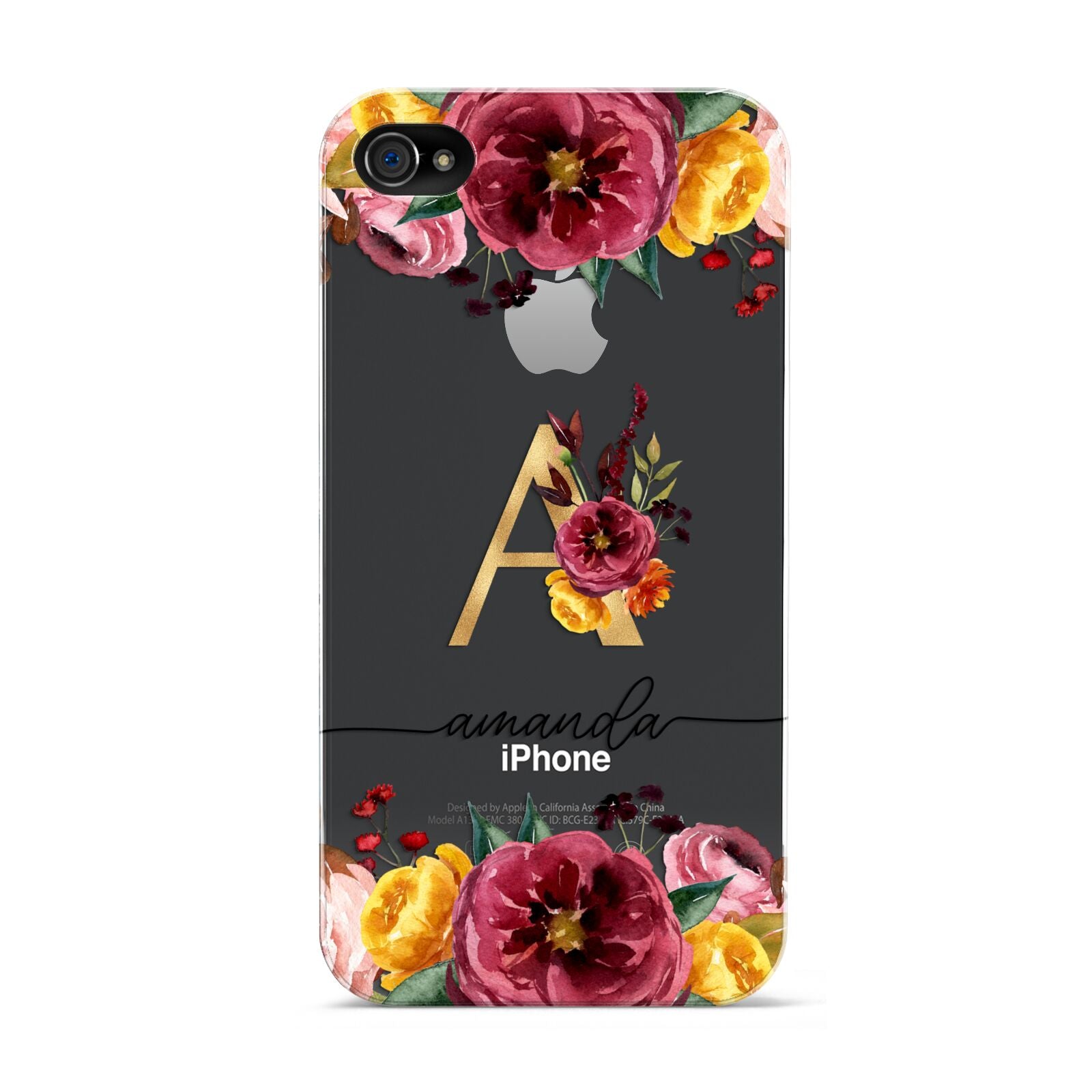 Autumn Watercolour Flowers with Initial Apple iPhone 4s Case