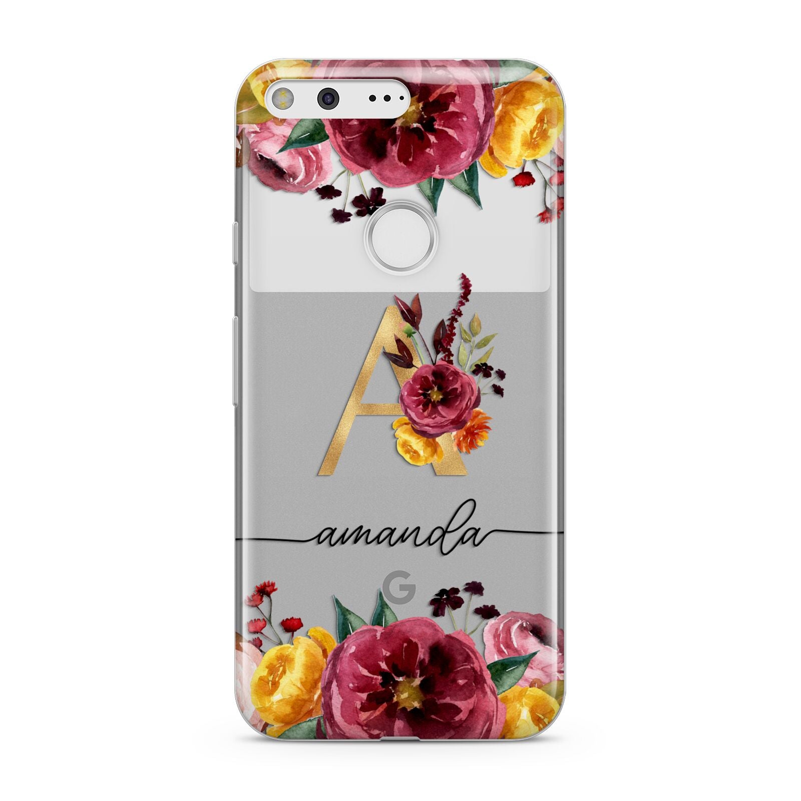 Autumn Watercolour Flowers with Initial Google Pixel Case