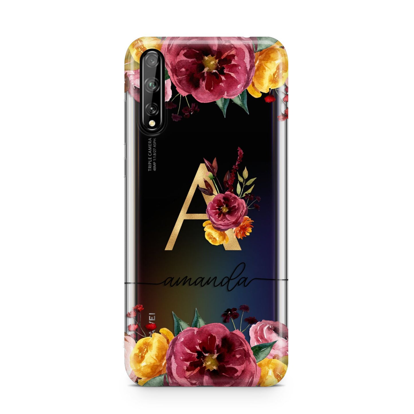 Autumn Watercolour Flowers with Initial Huawei Enjoy 10s Phone Case