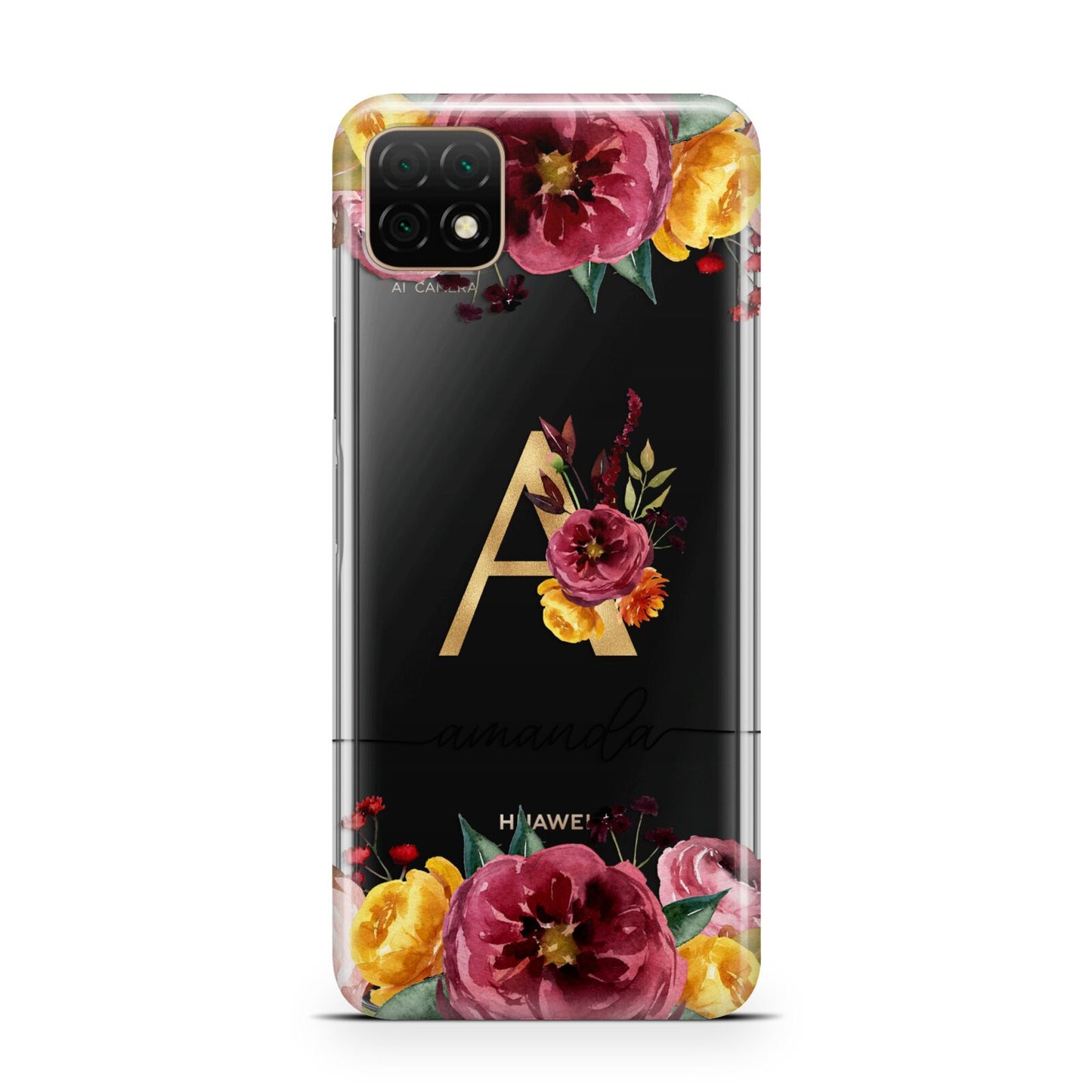 Autumn Watercolour Flowers with Initial Huawei Enjoy 20 Phone Case