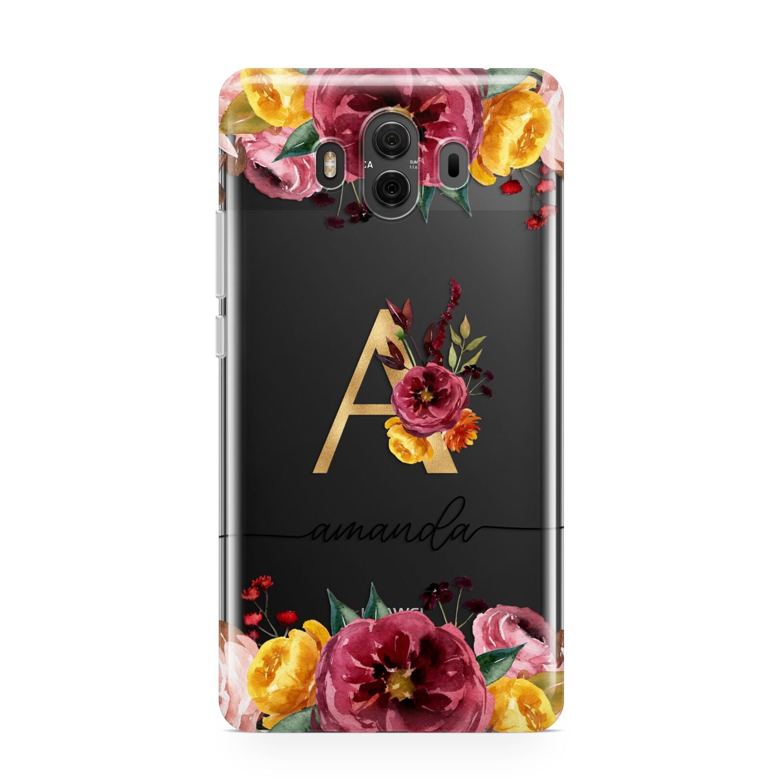 Autumn Watercolour Flowers with Initial Huawei Mate 10 Protective Phone Case