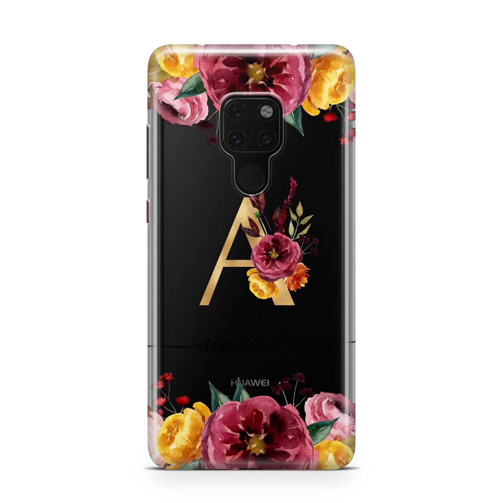 Autumn Watercolour Flowers with Initial Huawei Mate 20 Phone Case