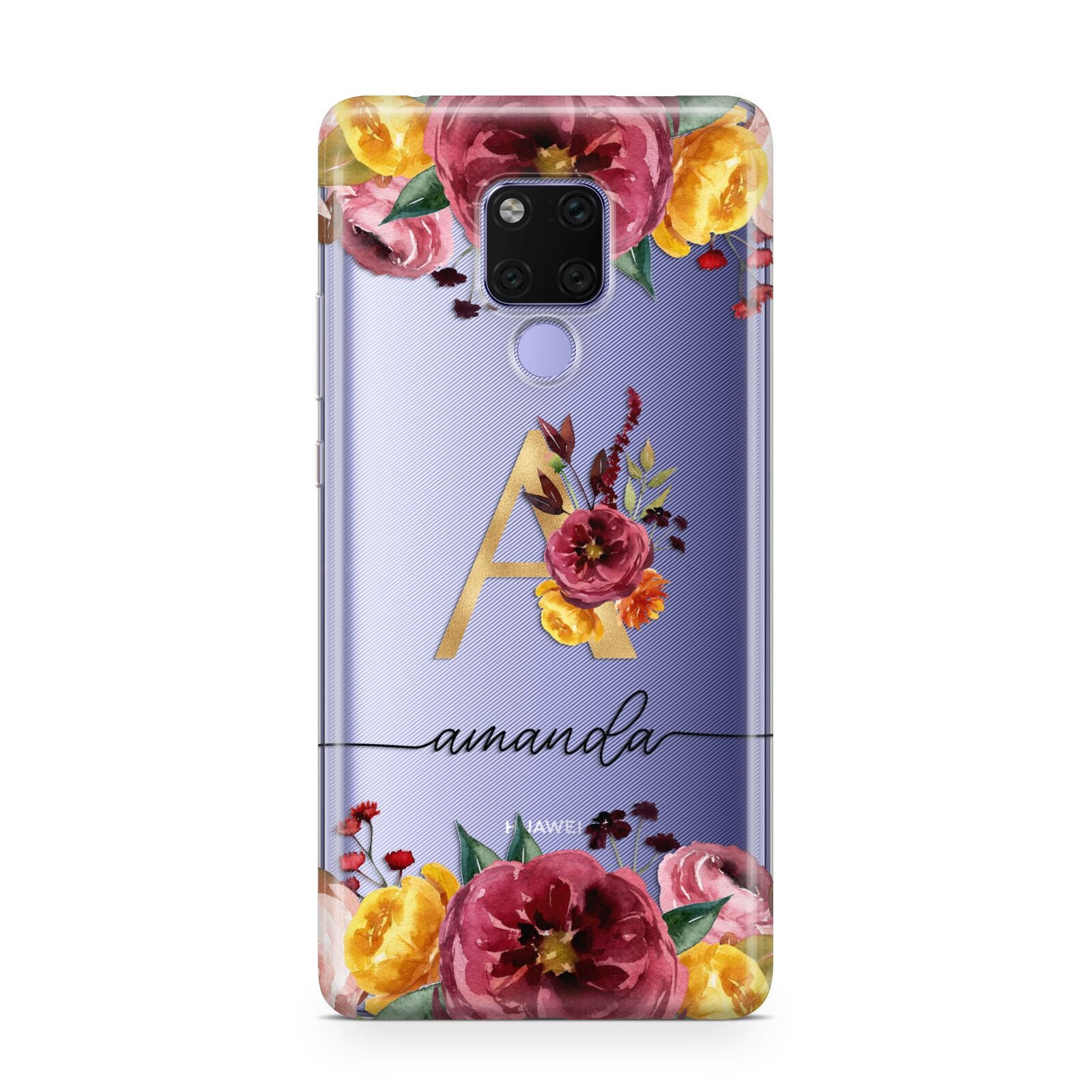 Autumn Watercolour Flowers with Initial Huawei Mate 20X Phone Case