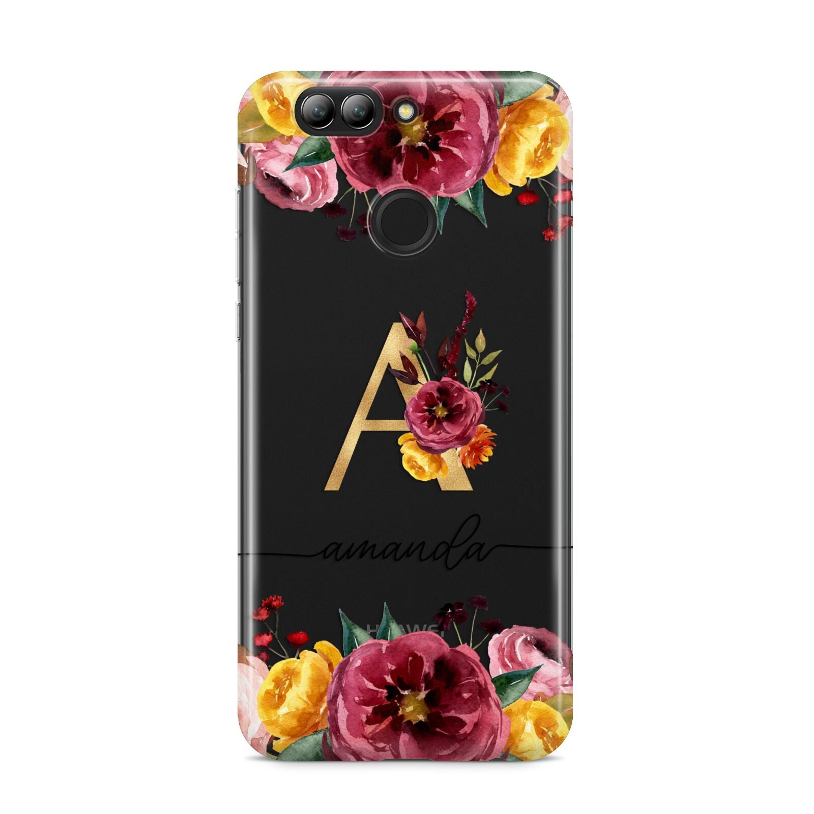 Autumn Watercolour Flowers with Initial Huawei Nova 2s Phone Case