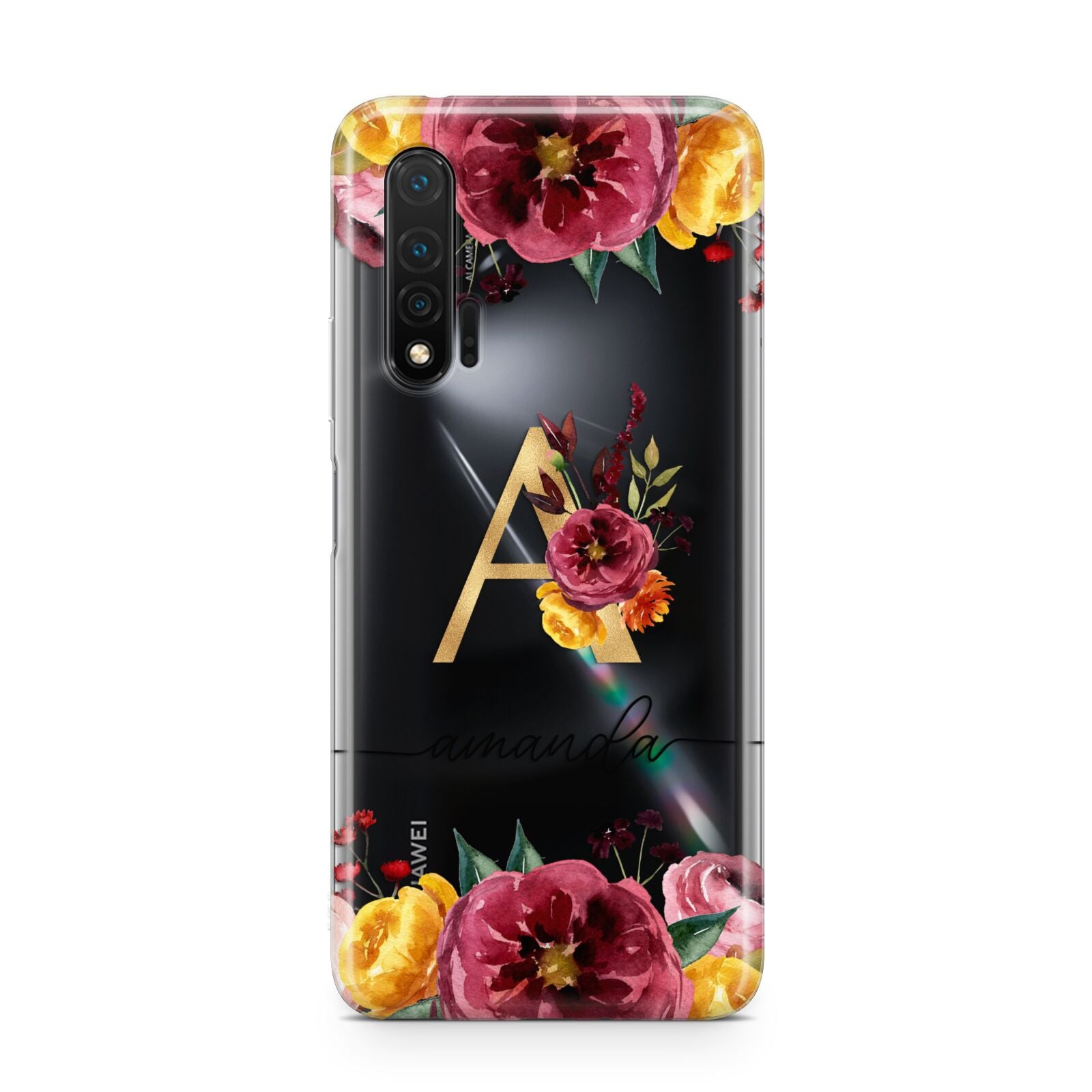 Autumn Watercolour Flowers with Initial Huawei Nova 6 Phone Case