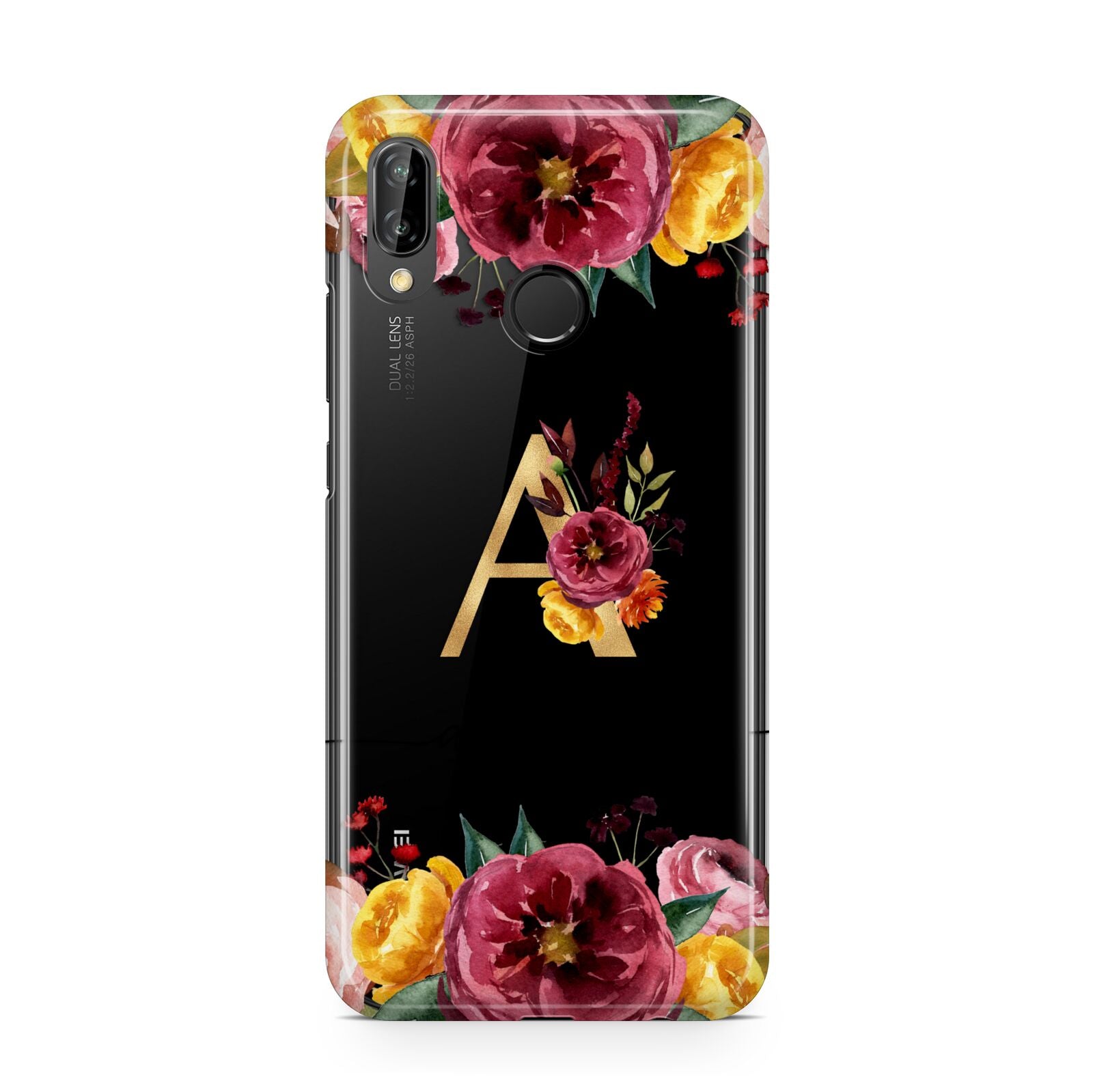 Autumn Watercolour Flowers with Initial Huawei P20 Lite Phone Case