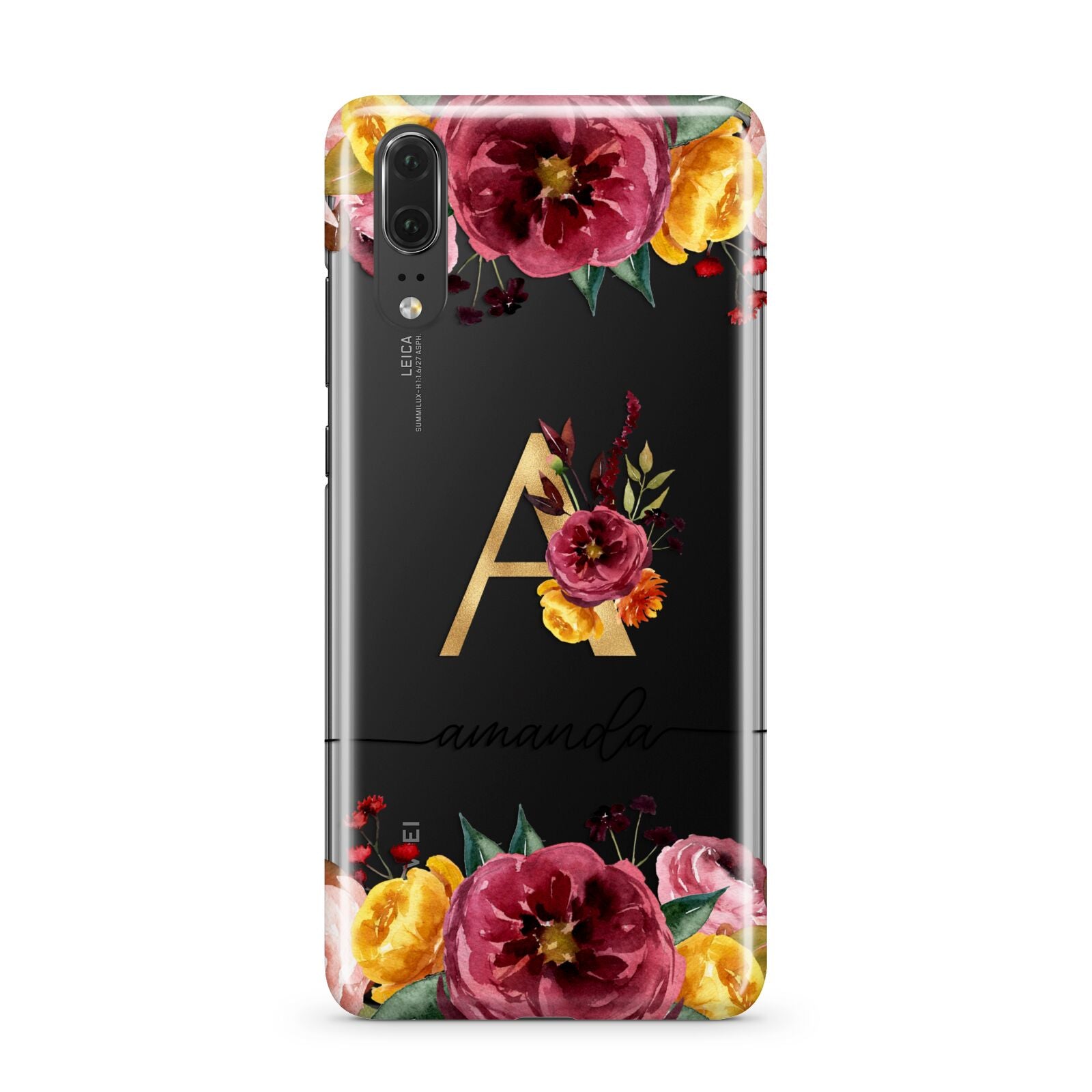 Autumn Watercolour Flowers with Initial Huawei P20 Phone Case